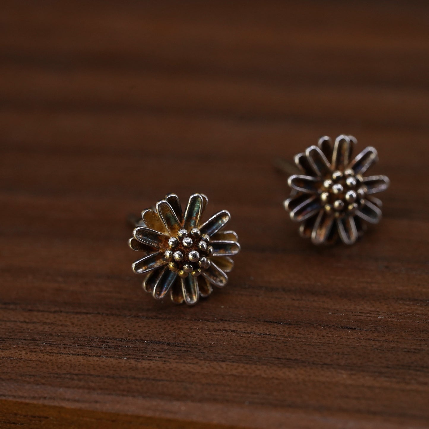 Vintage Sterling silver handmade earrings, 925 flower studs earrings