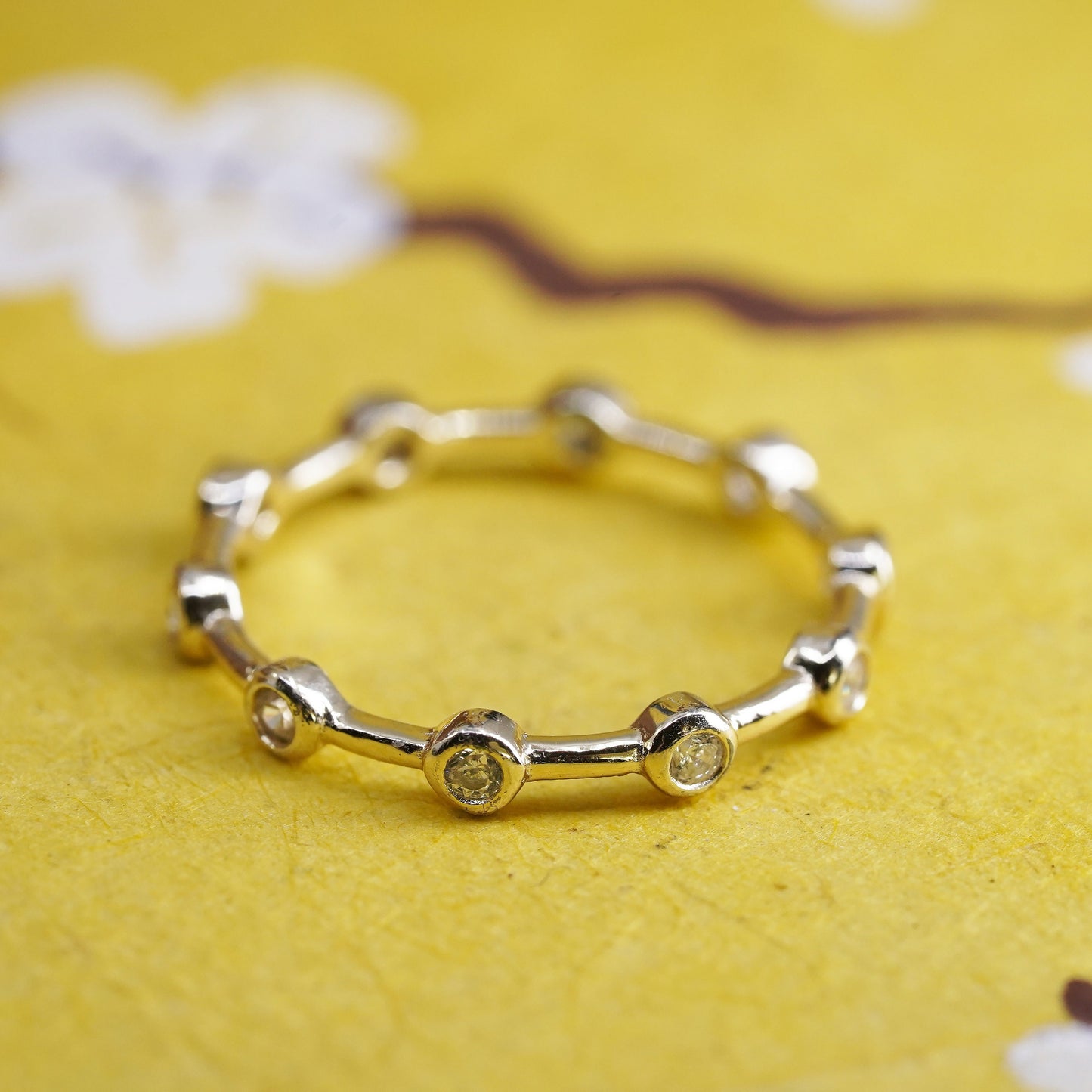 Size 8, vintage vermeil gold over Sterling silver ring, 925 stackable band cz