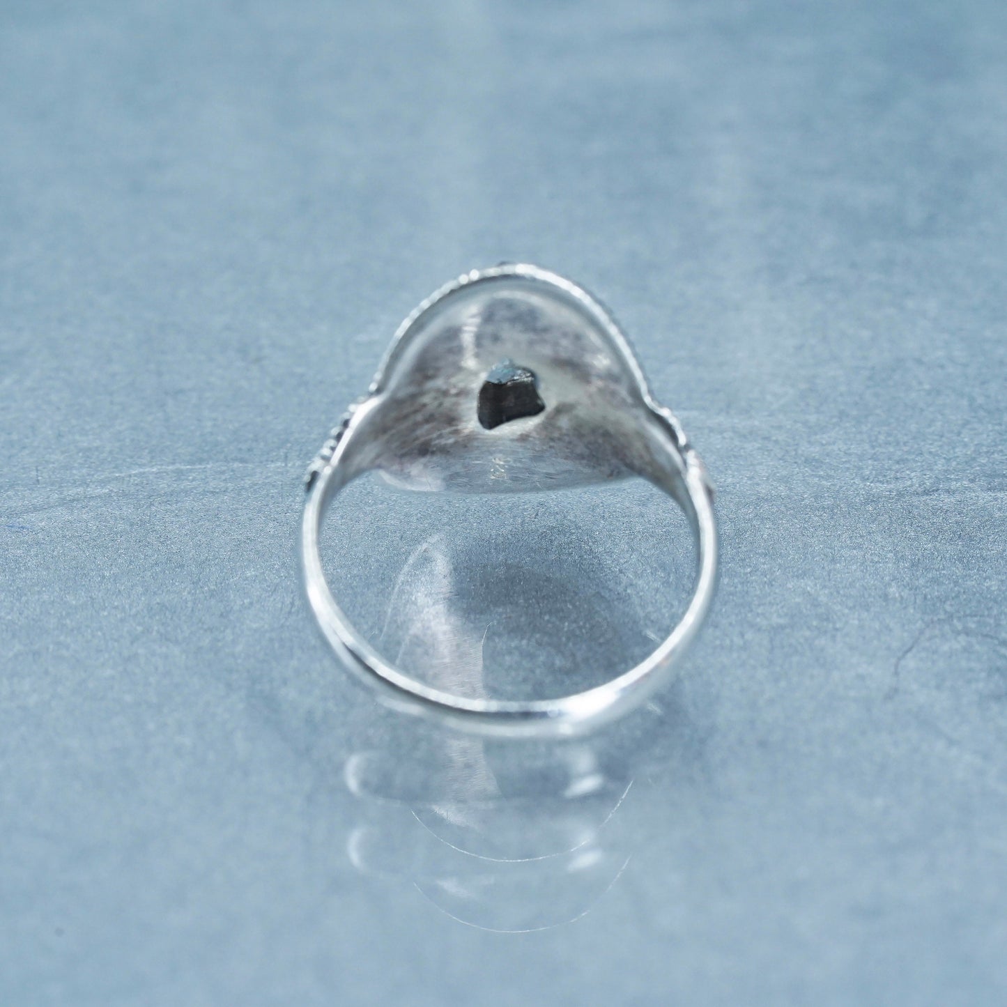 Size 9, vintage Sterling 925 silver handmade ring, crystal beaded band