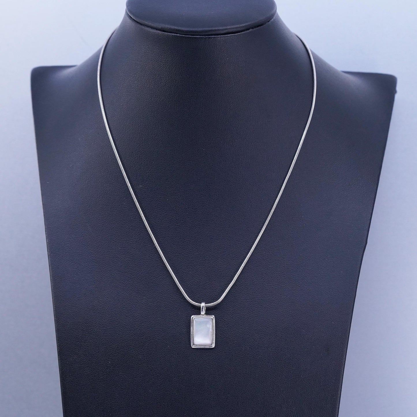 16”, Sterling 925 silver snake chain necklace with pink mother of pearl pendant