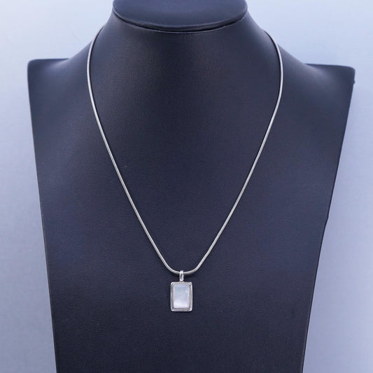 16”, Sterling 925 silver snake chain necklace with pink mother of pearl pendant