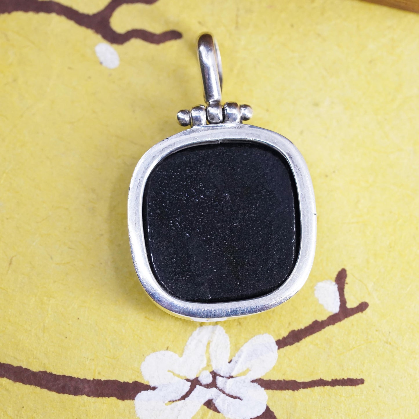 Vintage Sterling 925 silver handmade pendant with foil glass, unique