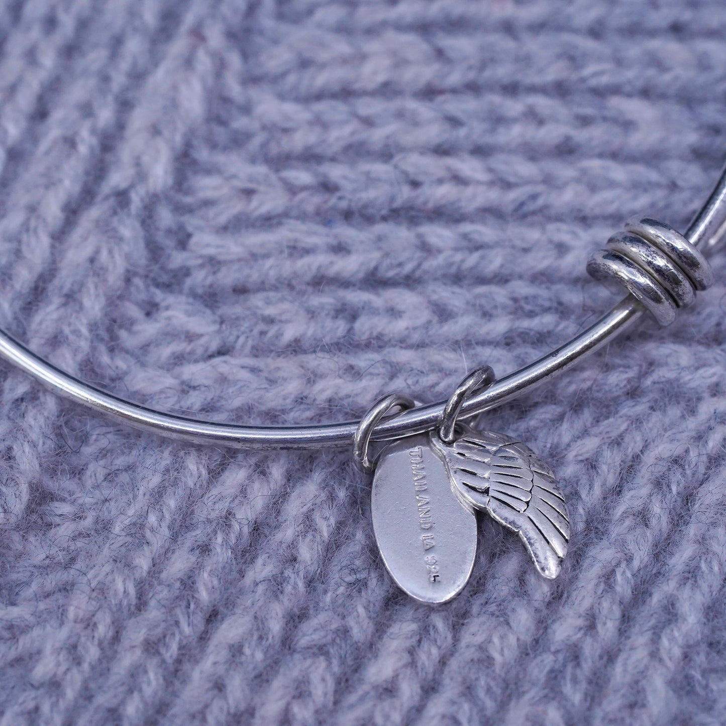 Vintage sterling silver bracelet, 925 beaded bangle wing charm “little angel”
