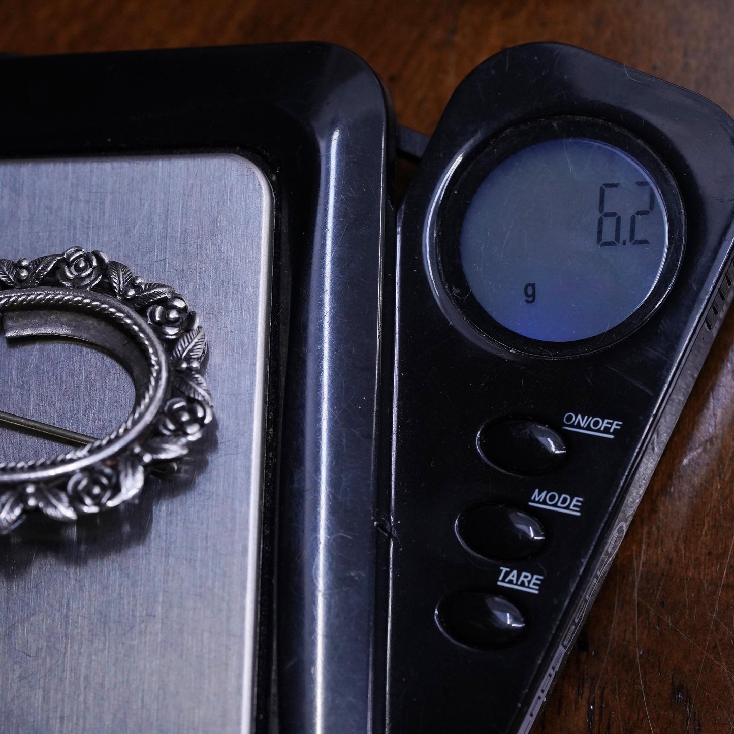 Vintage sterling silver handmade brooch, 925 flower oval photo pin