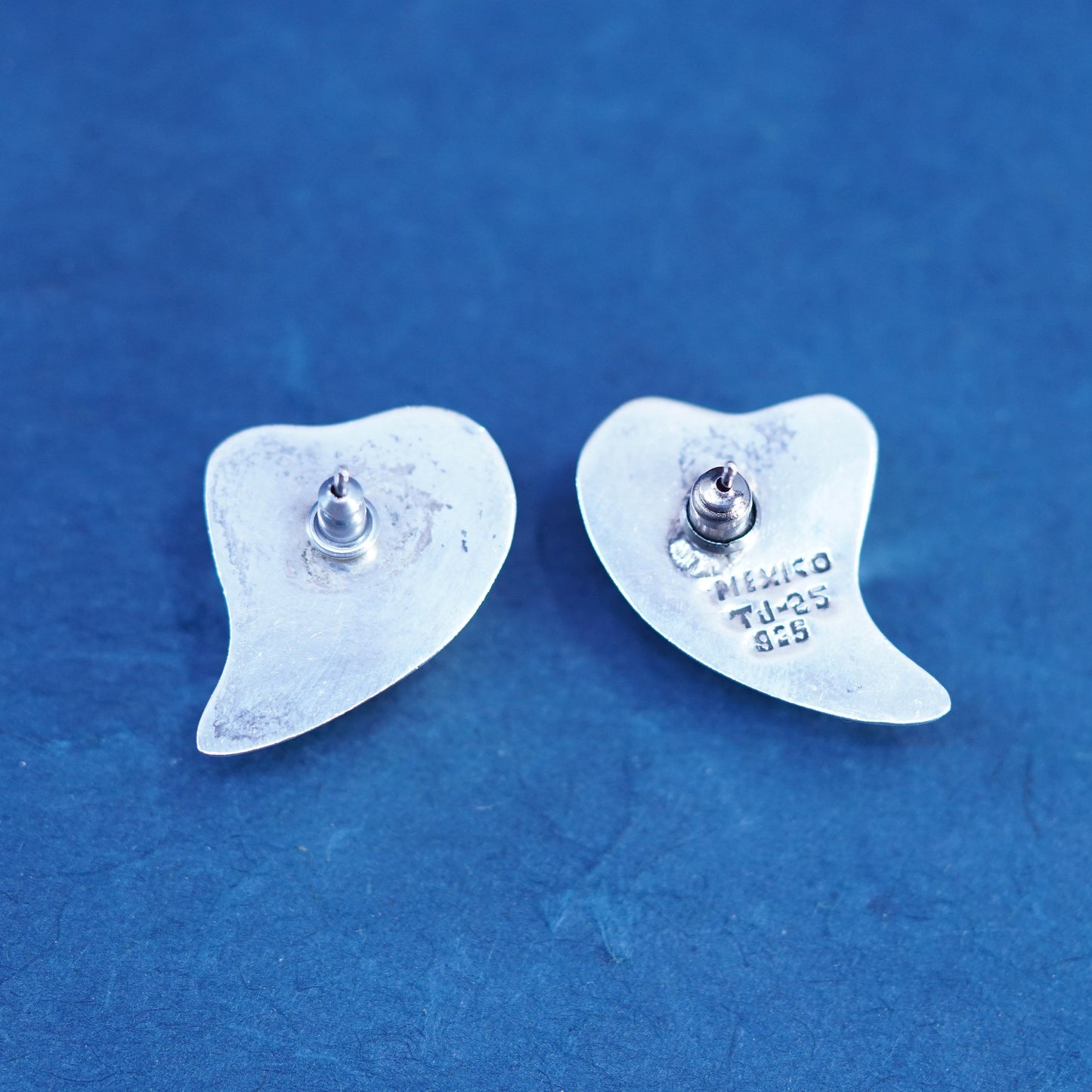 Vintage Mexican Sterling silver handmade earrings, 925 heart studs