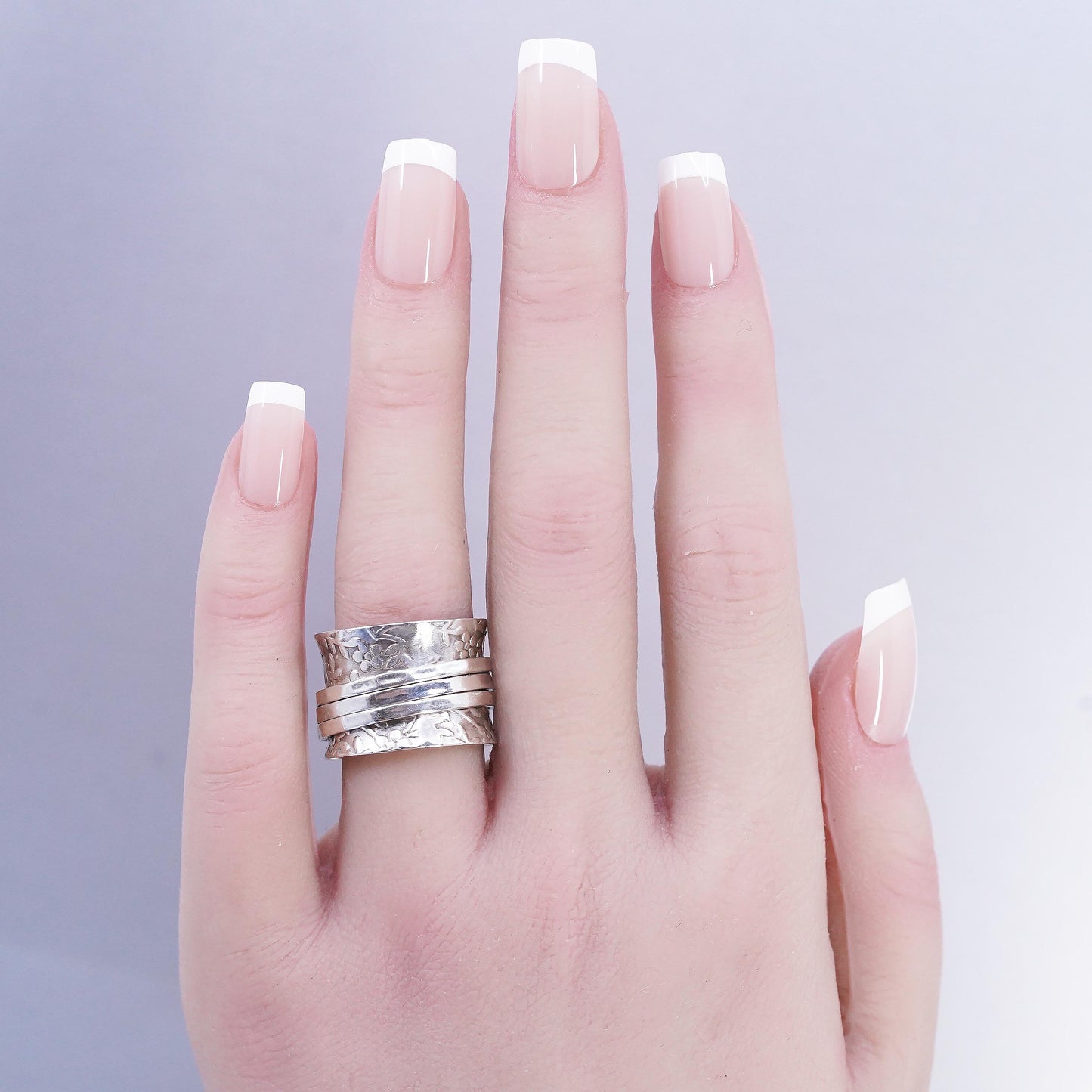 Size 7, 925 Sterling Silver Spinner Ring Wide Band Meditation Boho Swivel Band