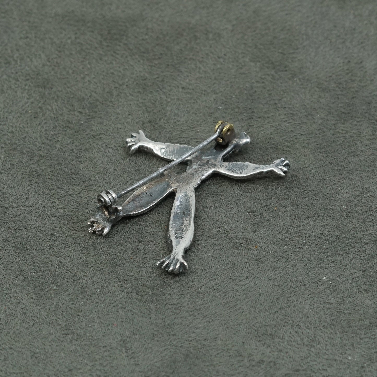 Vintage handmade sterling 925 silver scarecrow brooch