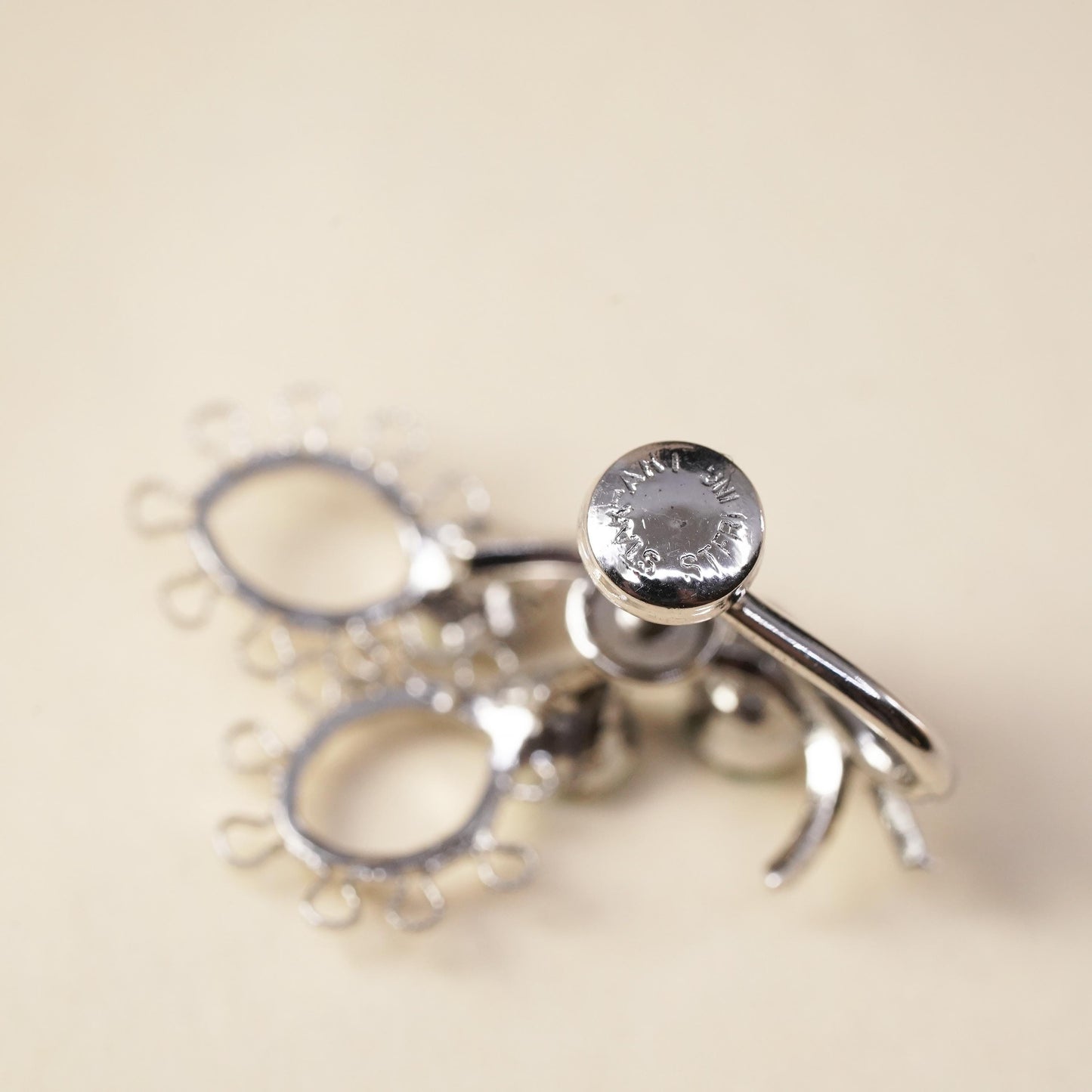 Vintage sterling silver handmade single earring, 925 screw back flower