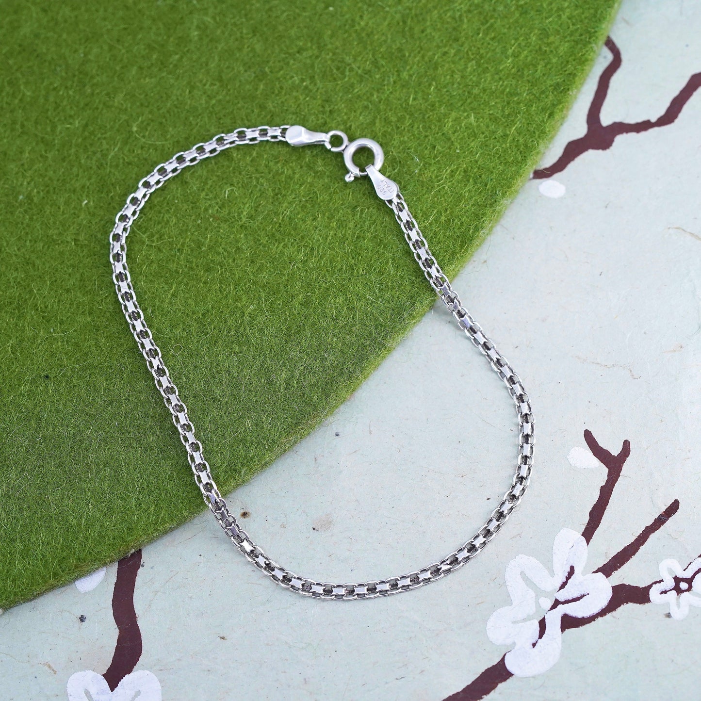 8" 3mm, Vintage sterling 925 silver bracelet, Italy anchor chain