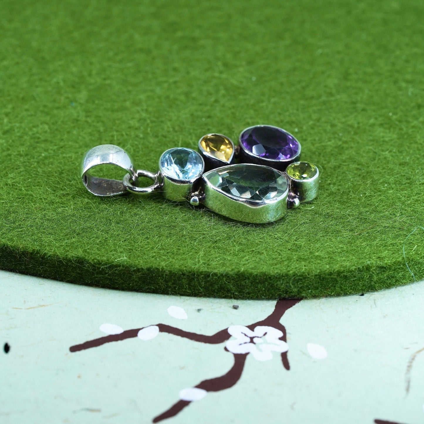 vtg sterling 925 silver handmade pendant with citrine peridot topaz amethyst