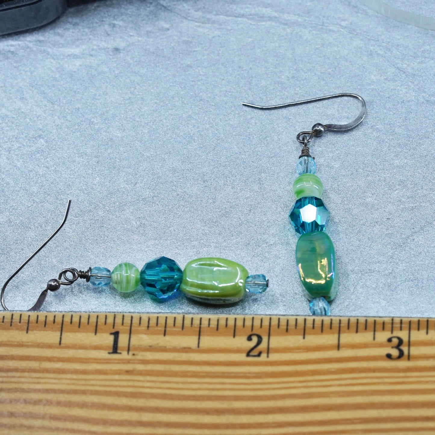 Vintage Sterling 925 silver earrings with artisan green glass