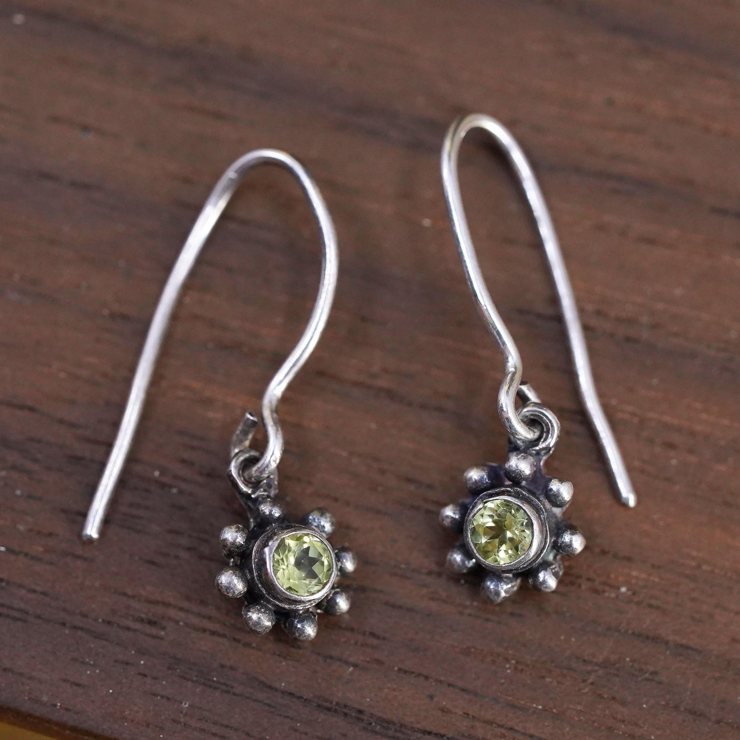 Vintage Sterling 925 silver handmade earrings with peridot drops