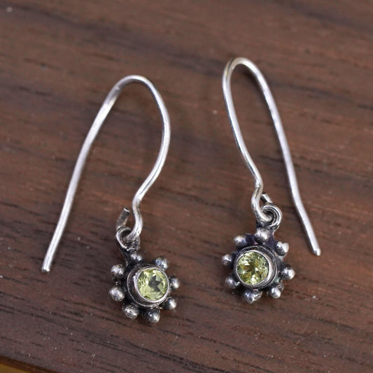 Vintage Sterling 925 silver handmade earrings with peridot drops