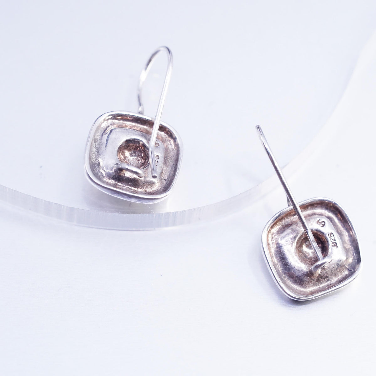 Vinatge southwestern Sterling silver handmade earrings, 925 bead square dangles