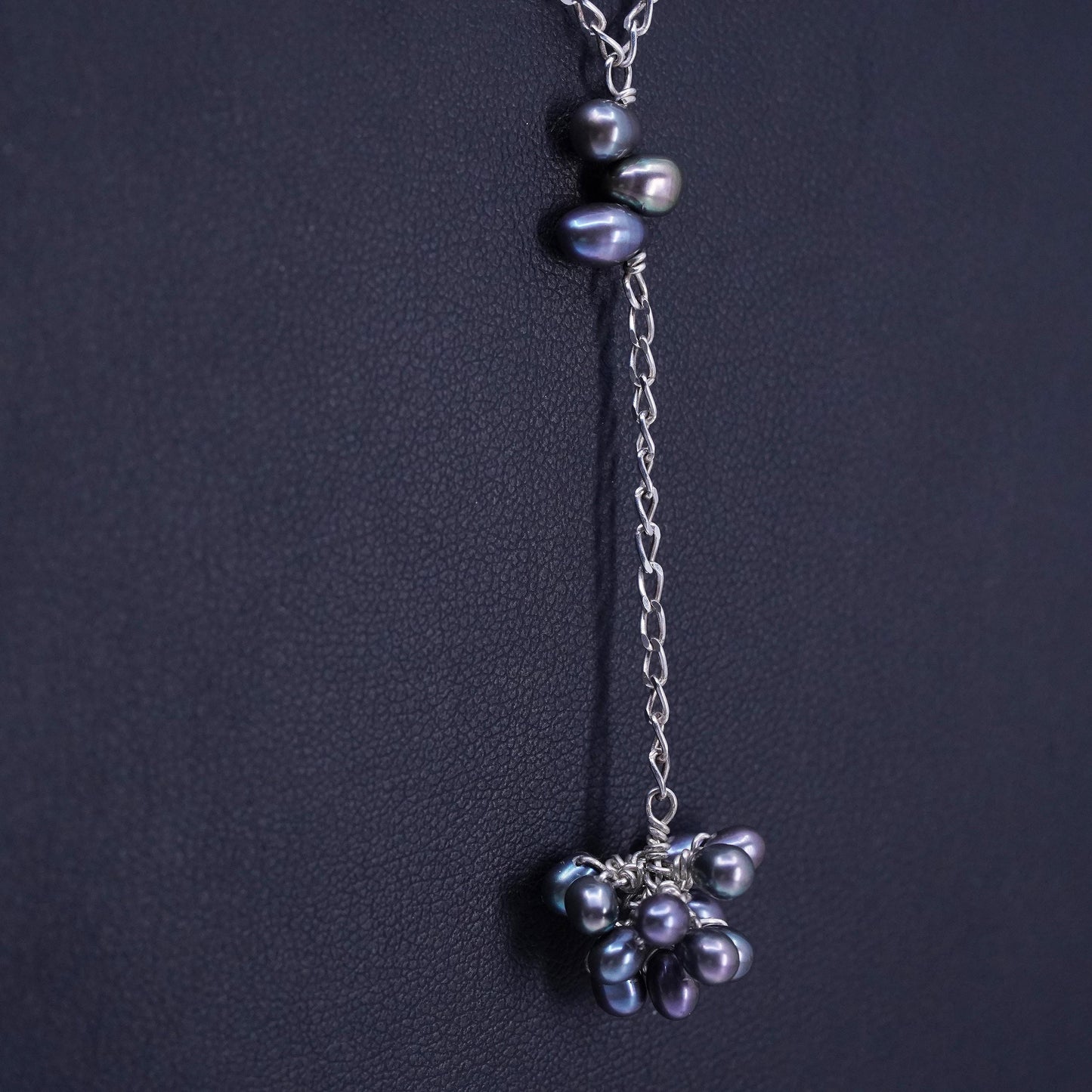 18”, Nank Sterling 925 silver curb chain necklace with black pearl pendant