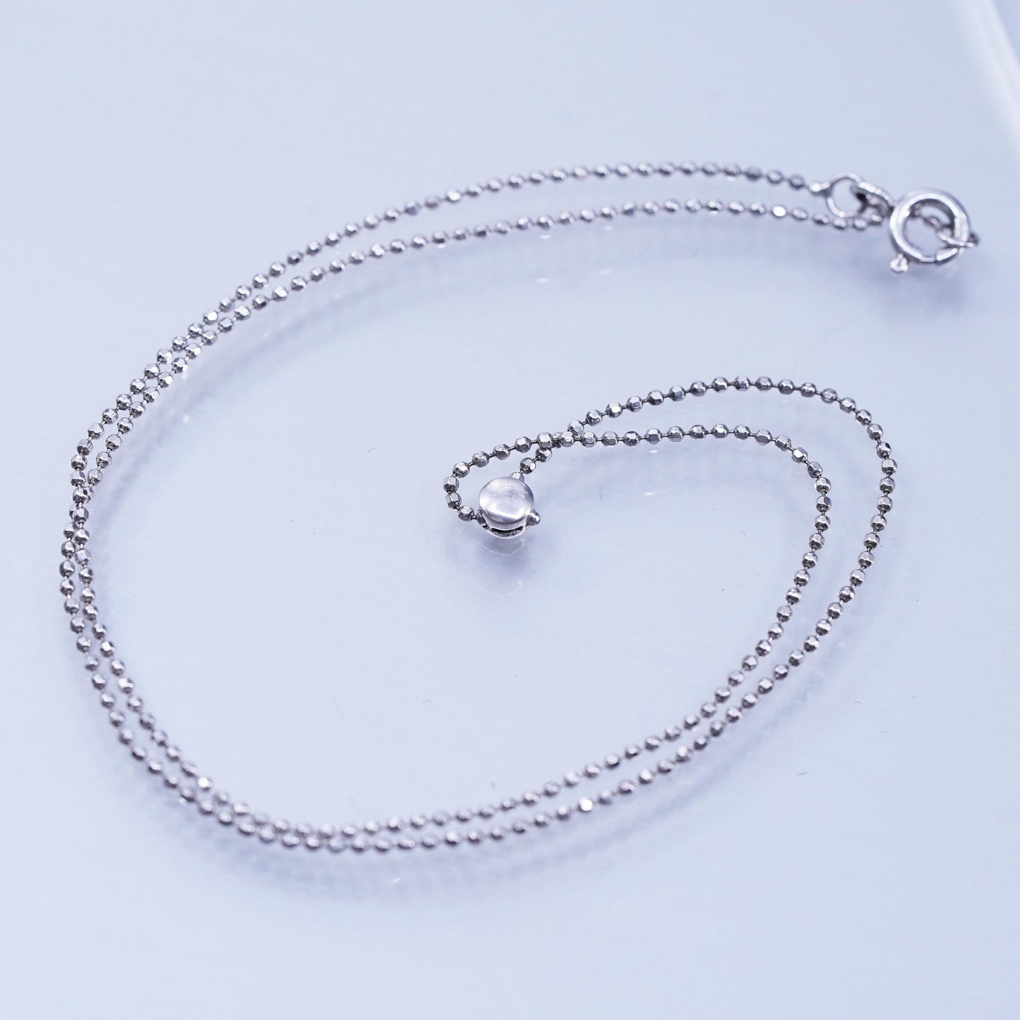 16” 1mm, vintage Italy Sterling 925 silver bead chain necklace circle pendant