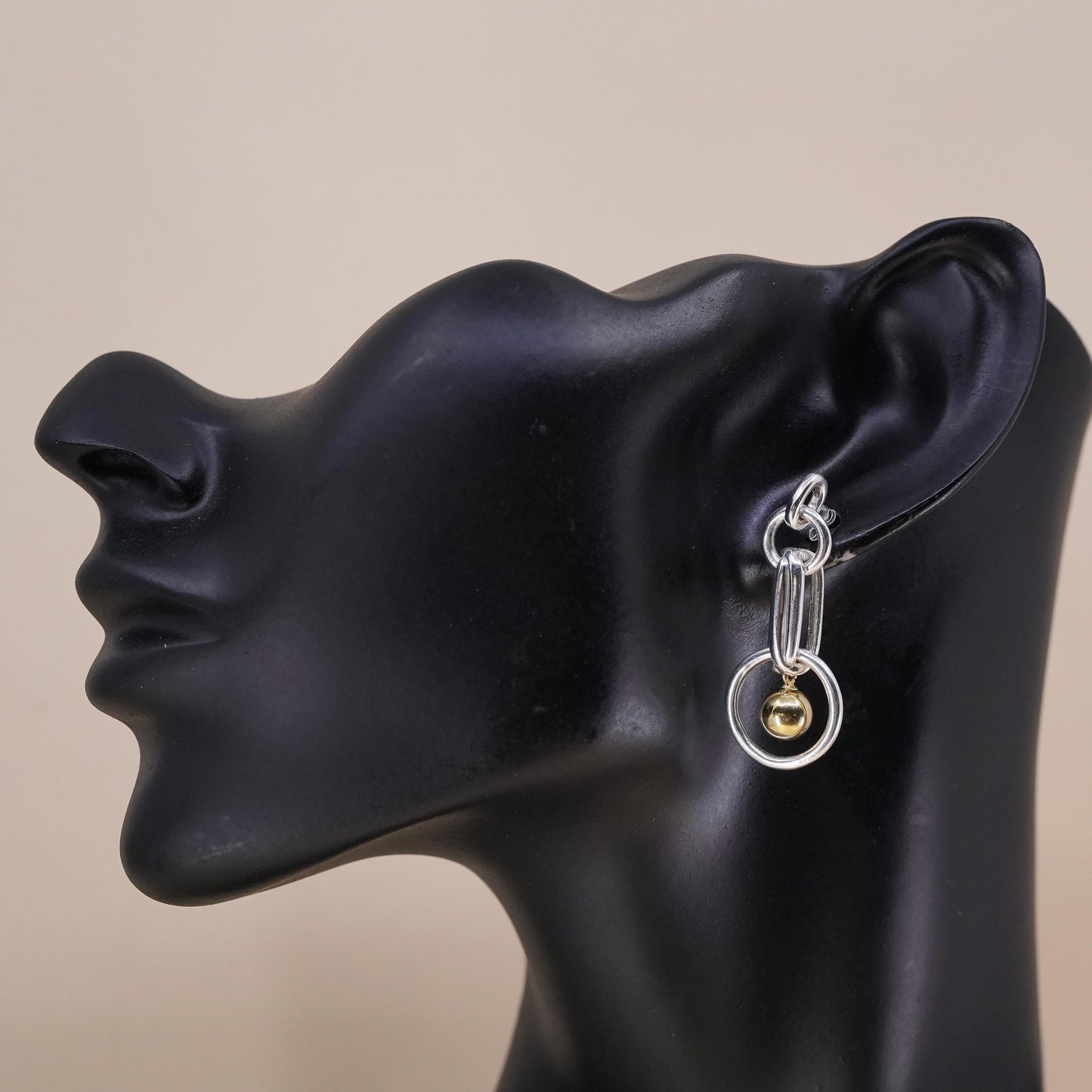 1", Vintage two tone MMA MAd sterling silver single earring, fashion modernist