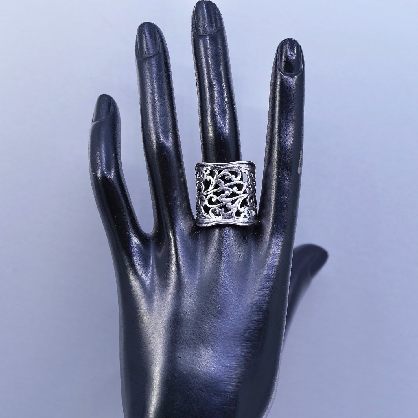Size 10, Israel Pz Or Paz Sterling silver ring, 925 wide band floral texture