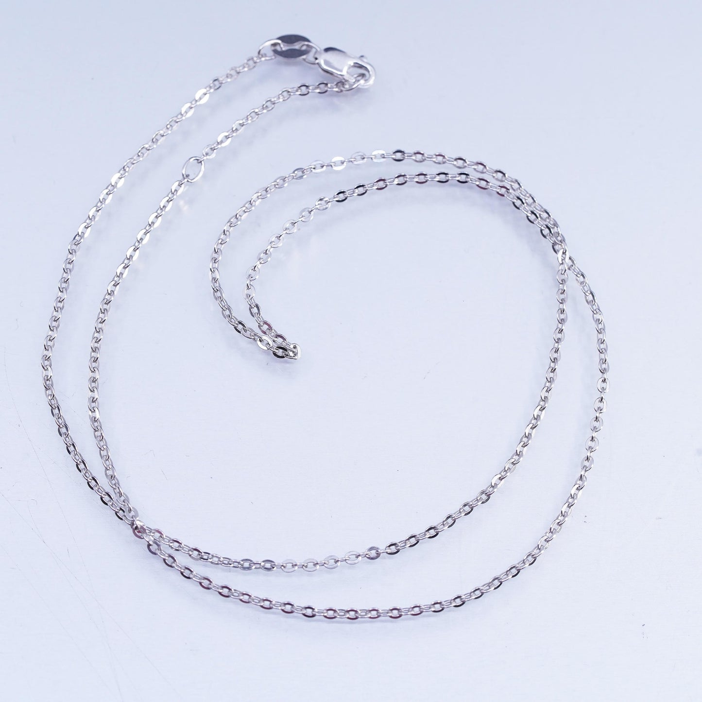 17+1" 1.6mm, vintage Italian Sterling 925 silver flatten circle chain necklace