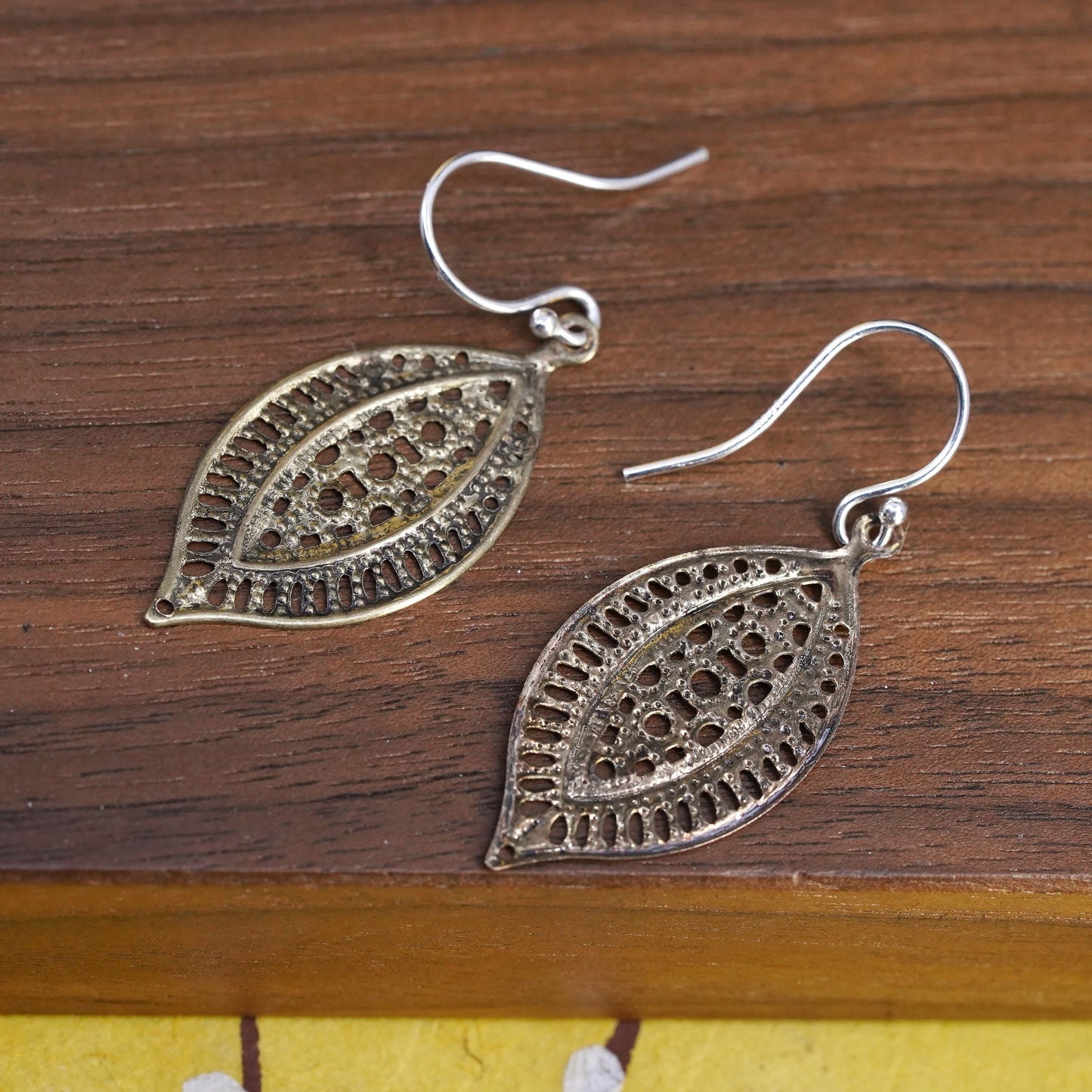Vintage Sterling 925 silver handmade leaf earrings