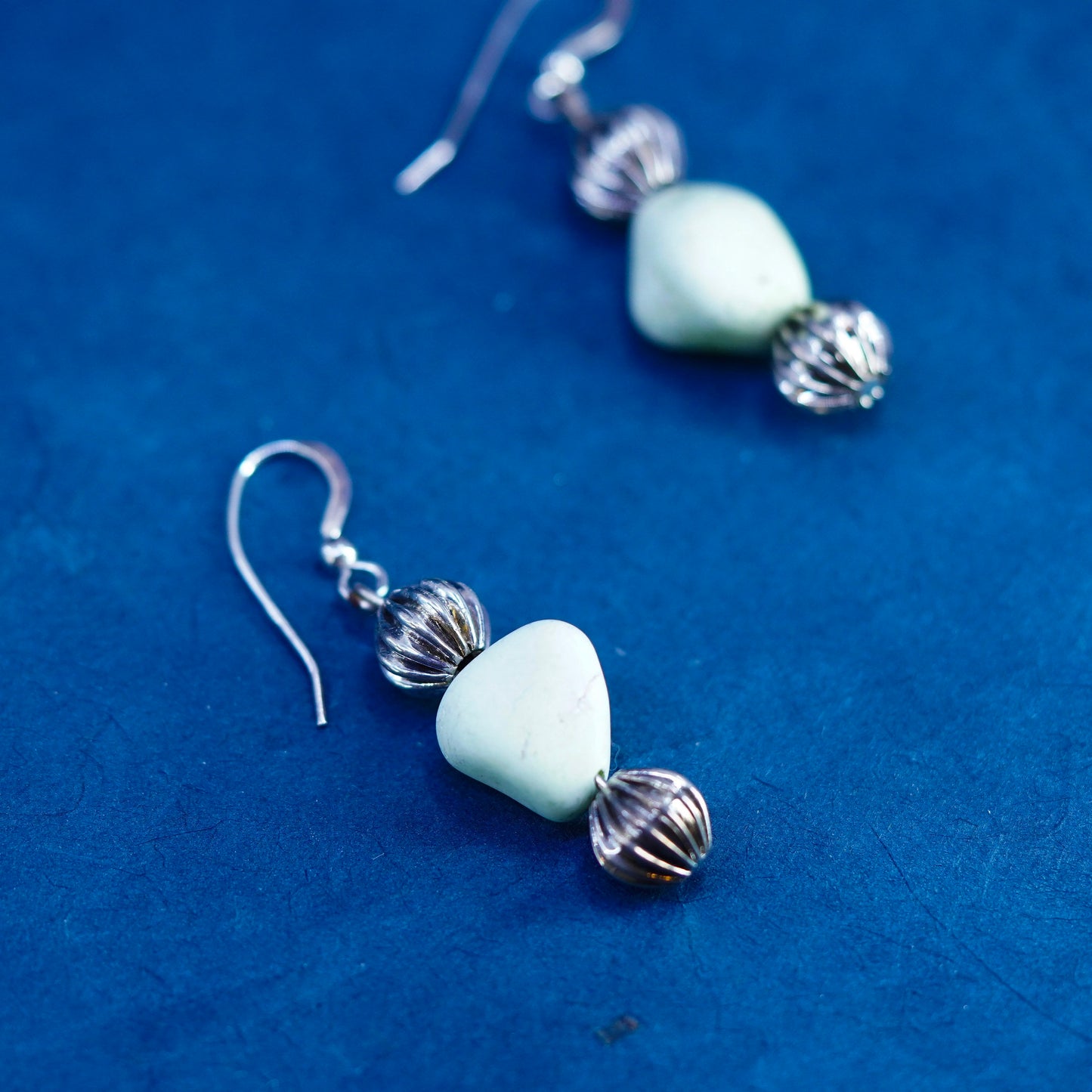 Vintage sterling silver handmade earrings with howlite beads