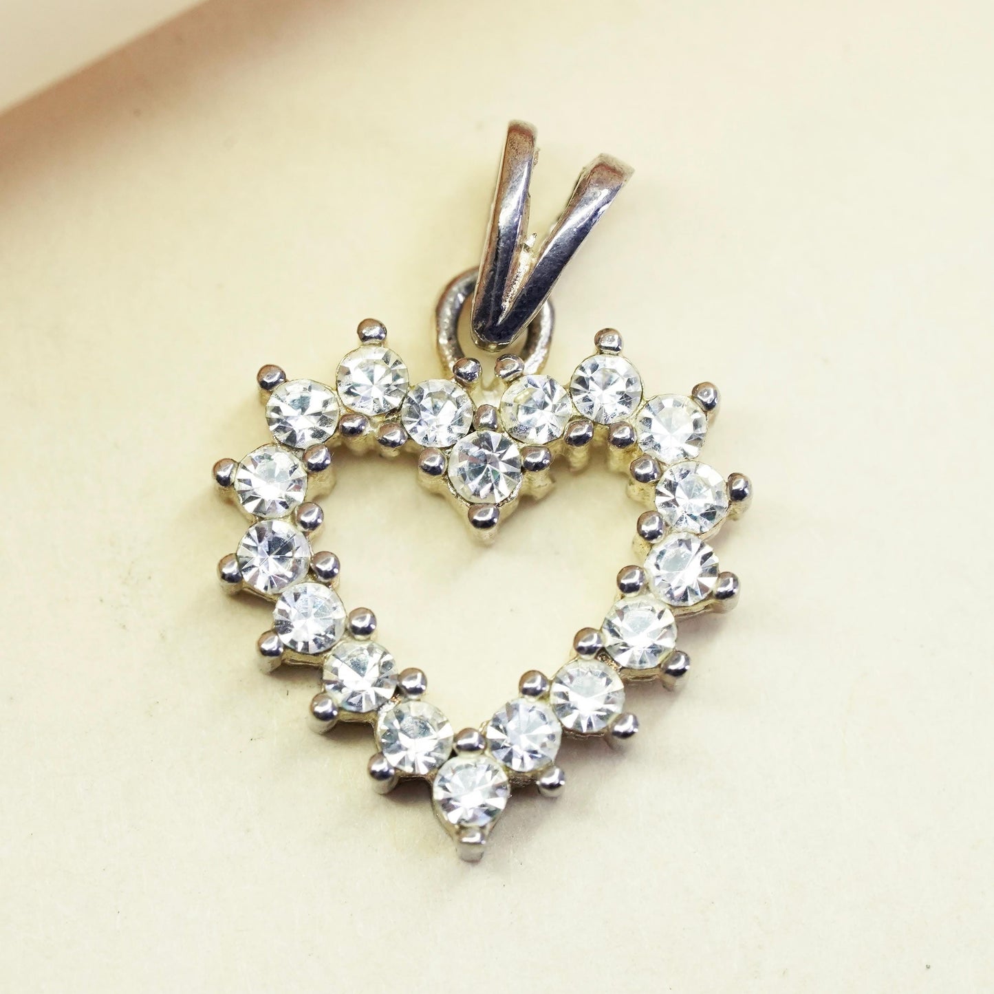 Vintage sterling 925 silver heart pendant with cluster clear Cz around