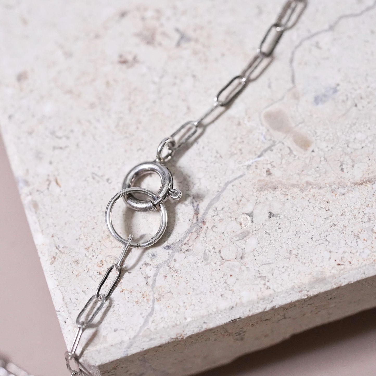 18", vintage Sterling silver necklace, 925 elongated chain with crystal beads