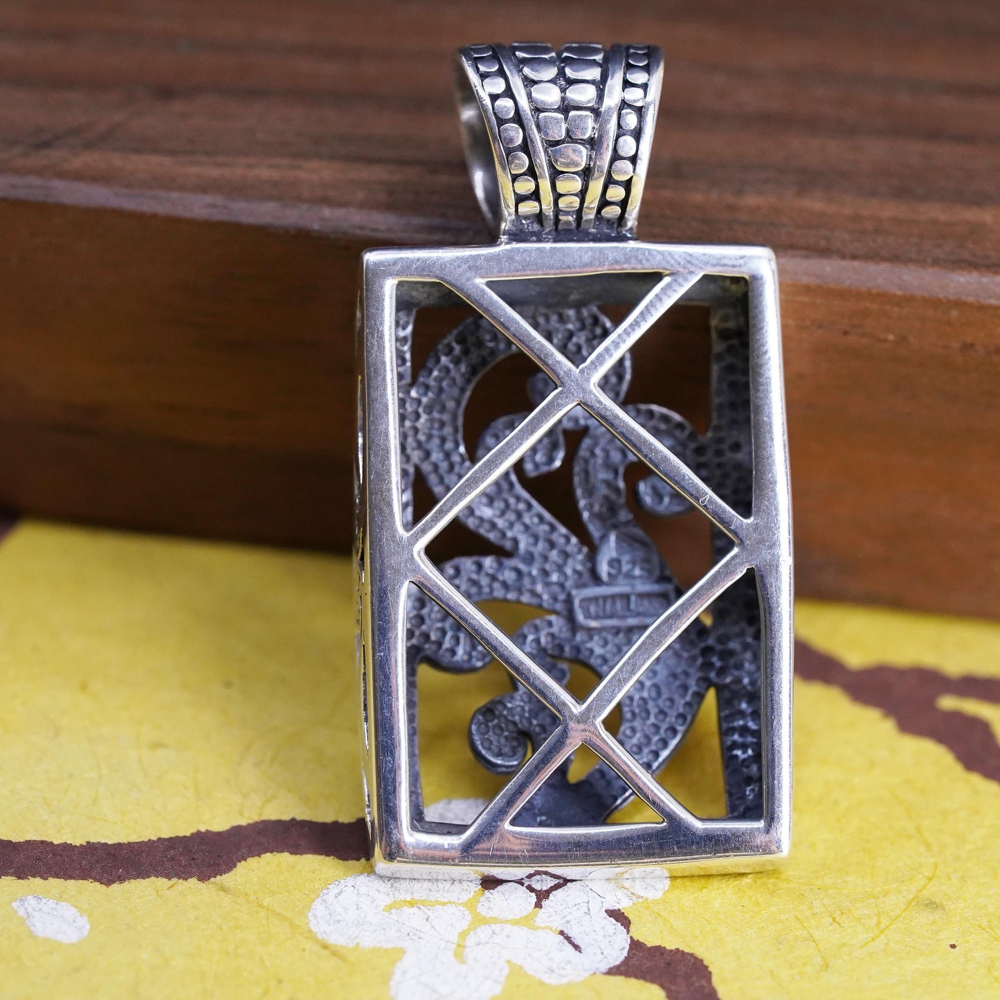 Vintage Sterling 925 silver handmade pendant, filigree diamond pendant