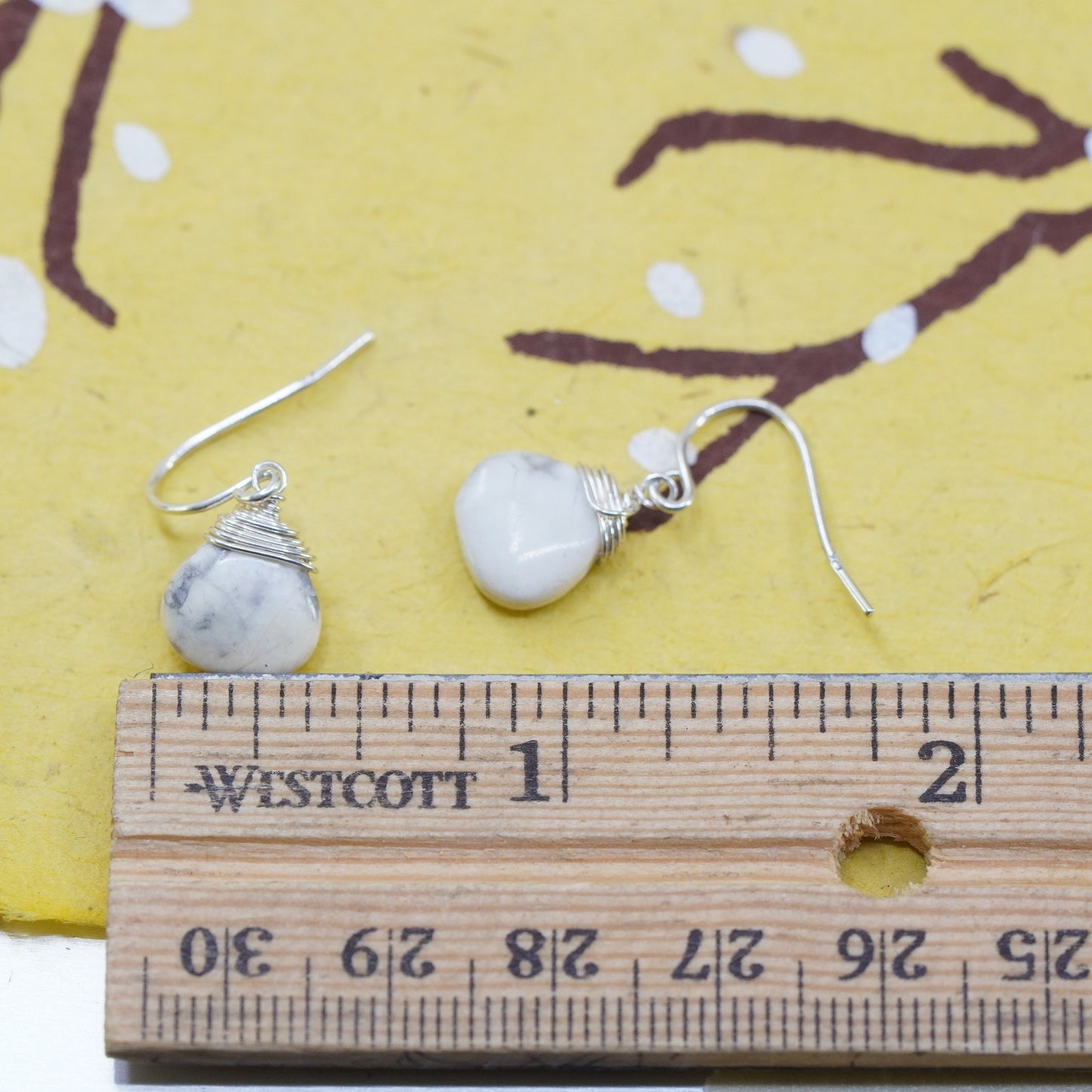 Vintage Sterling 925 silver handmade dangles with teardrop howlite