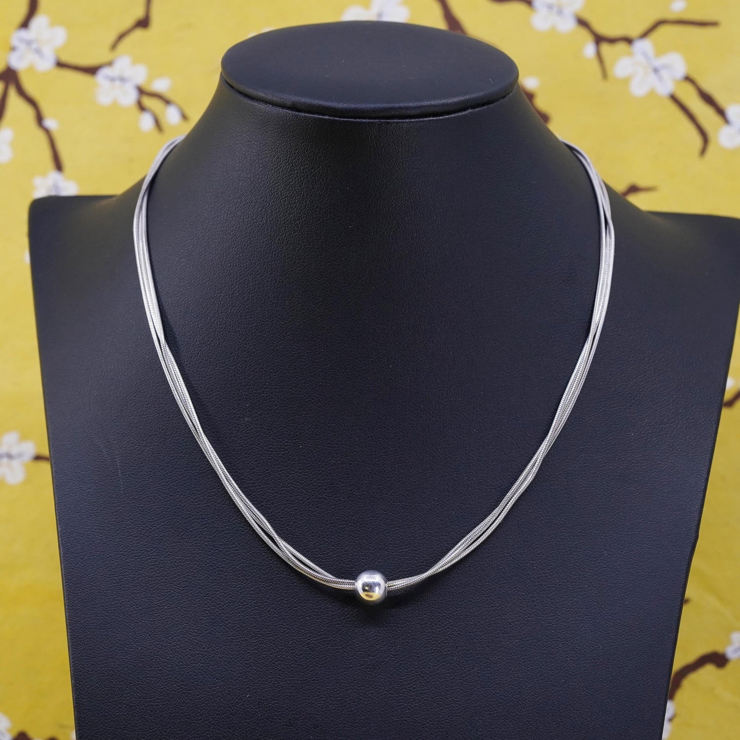 16” Sterling 925 silver multi strands snake chain necklace with bead pendant