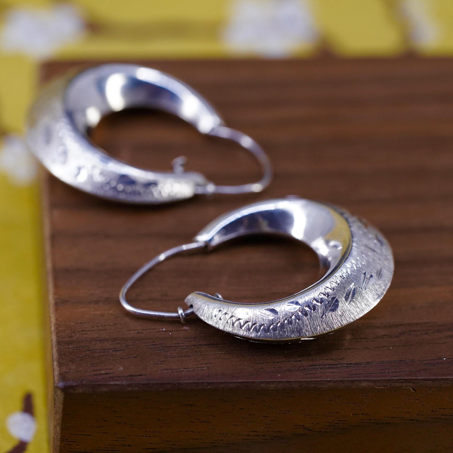 1.25", Vintage Sterling silver handmade hoop earrings, 925 textured edgy huggie