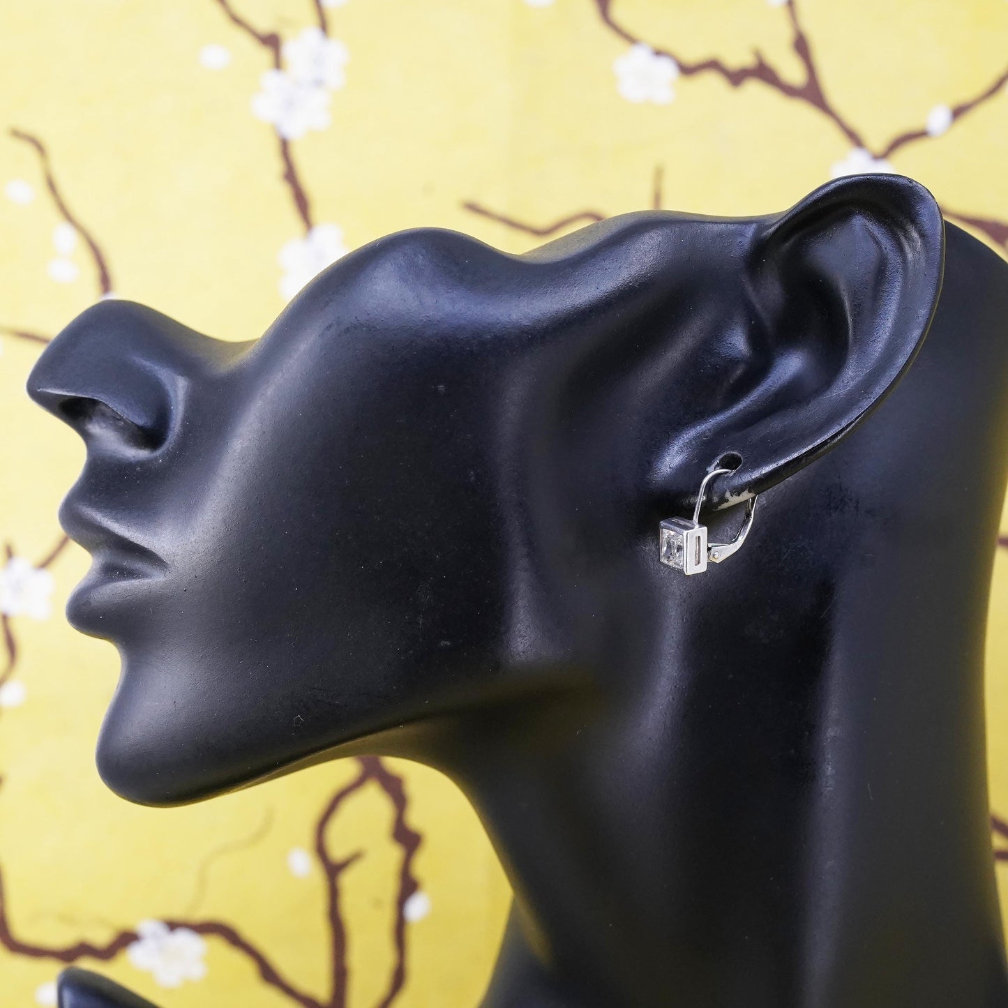 Vintage Sterling 925 silver handmade earrings with square CZ