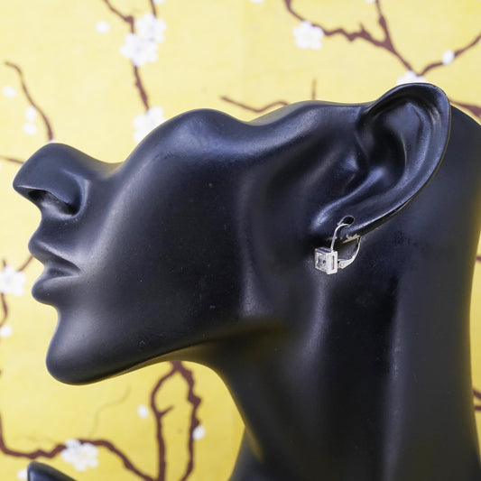 Vintage Sterling 925 silver handmade earrings with square CZ