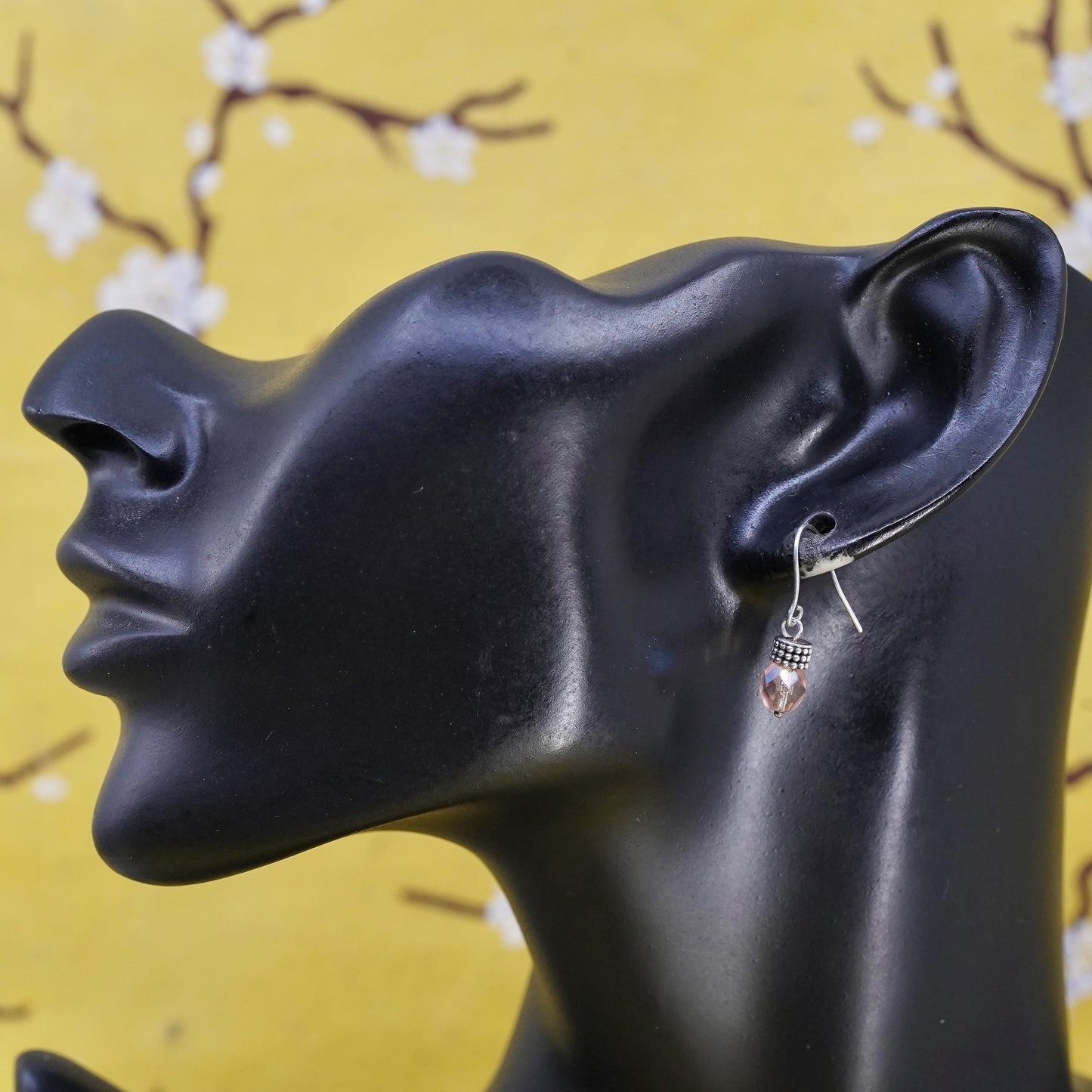 Vintage Sterling silver 925 handmade earrings with pink crystal