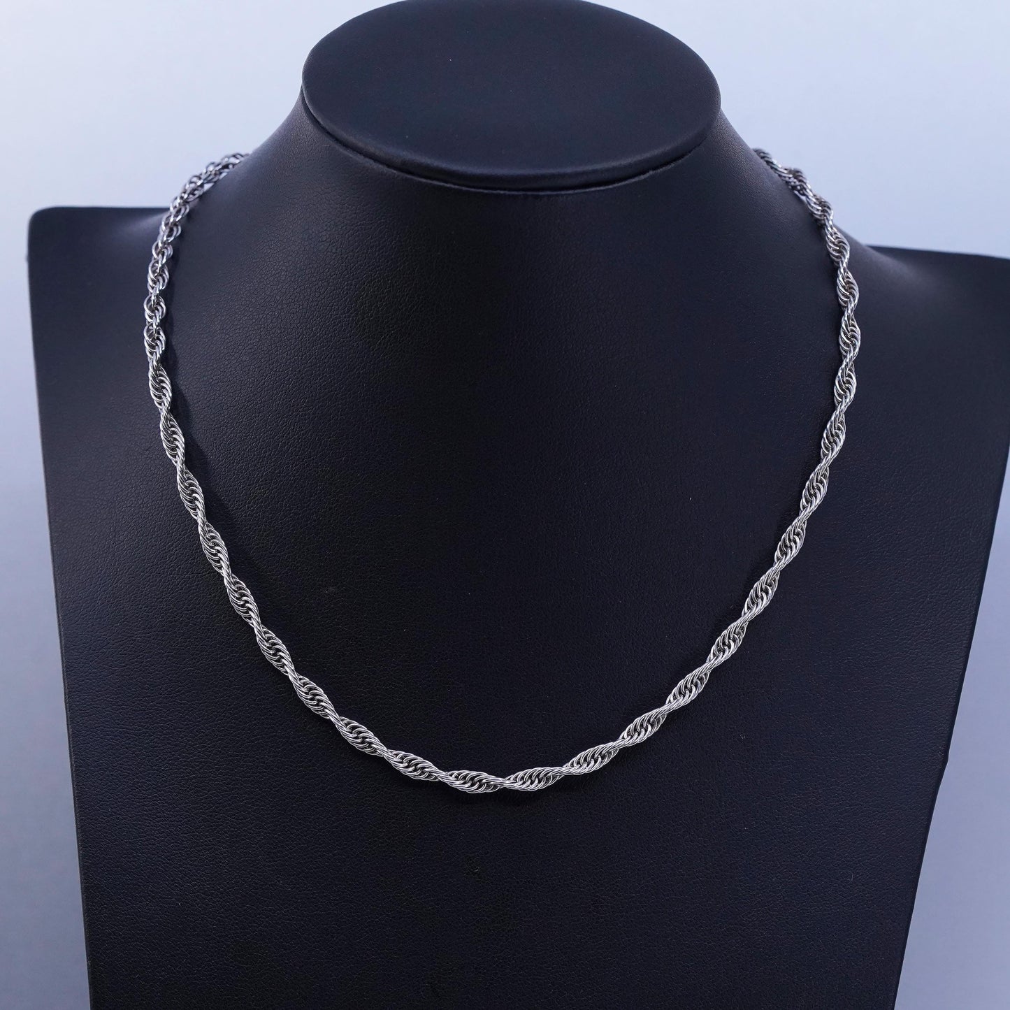 16” 4mm, vintage Italy Sterling 925 silver bold rope chain necklace
