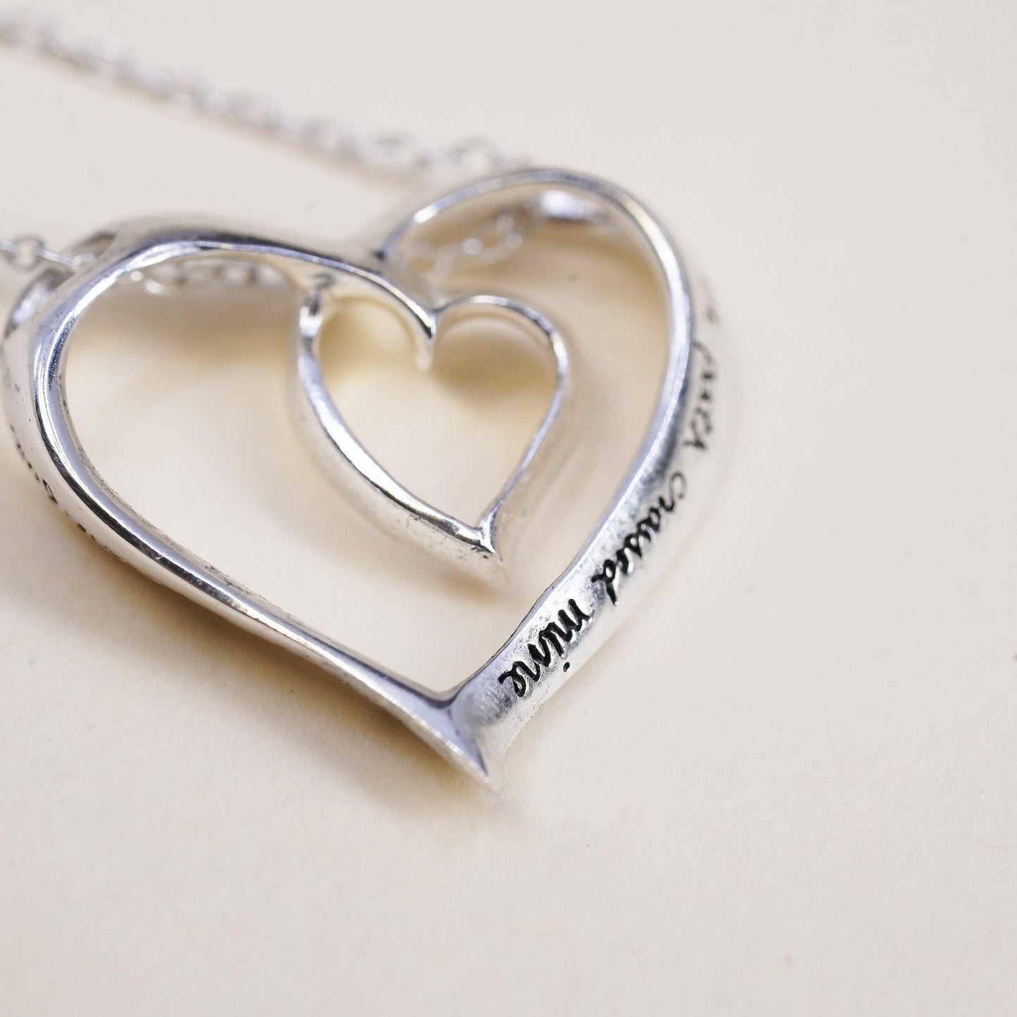 18", Sterling silver necklace, 925 heart pendant embossed I’m thankful your