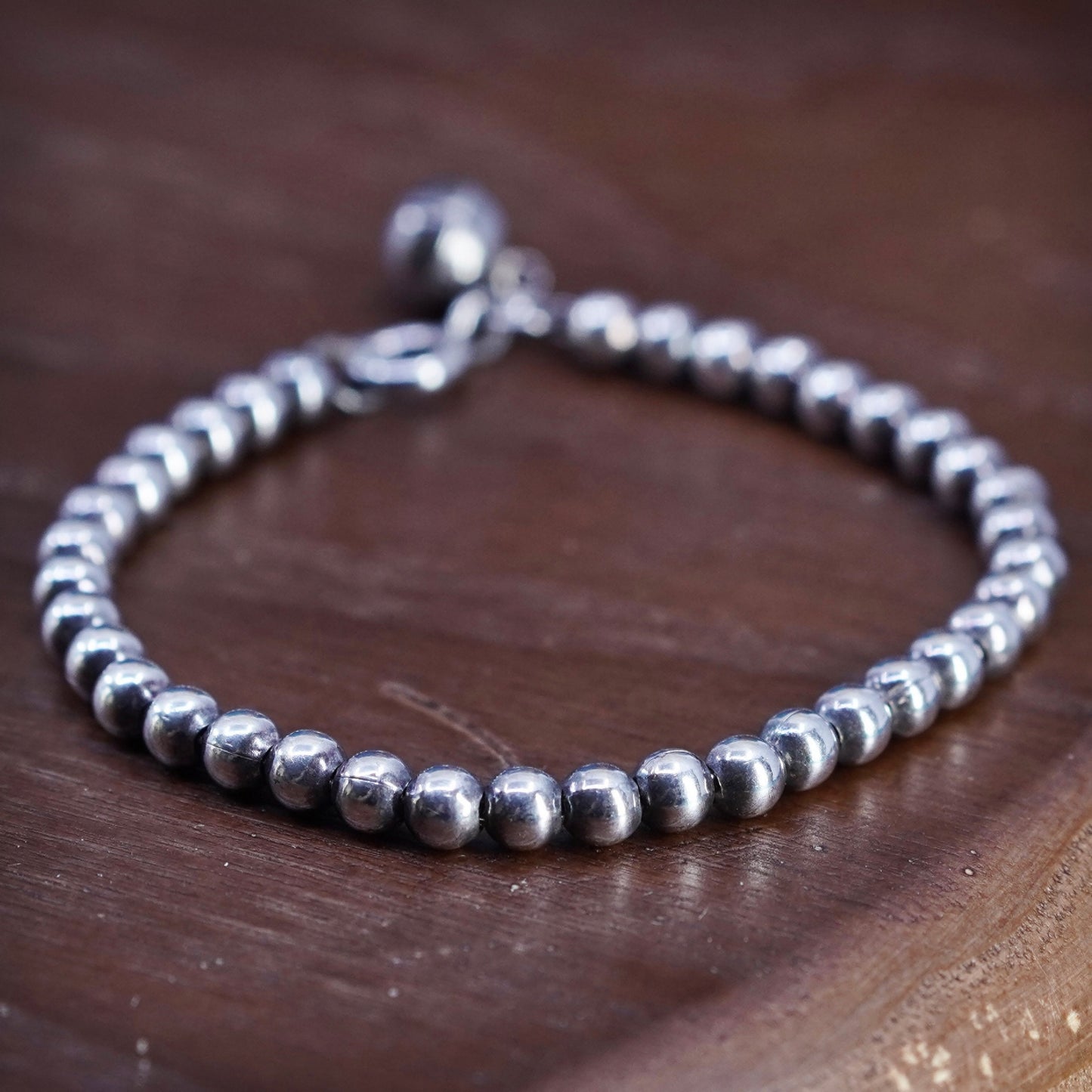 5.5”, vintage sterling 925 silver handmade beads bracelet with chime