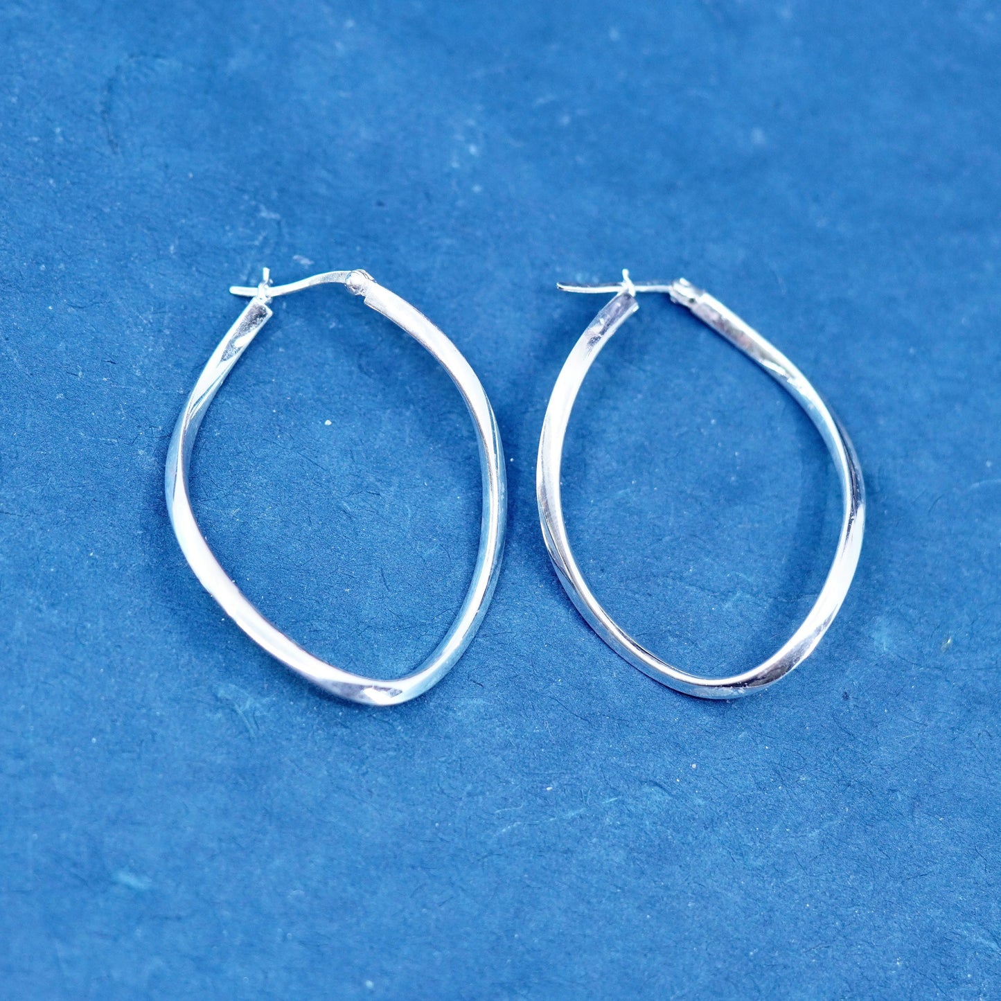 2”, Sterling silver handmade oval twisted hoop earrings, Modern 925 huggie