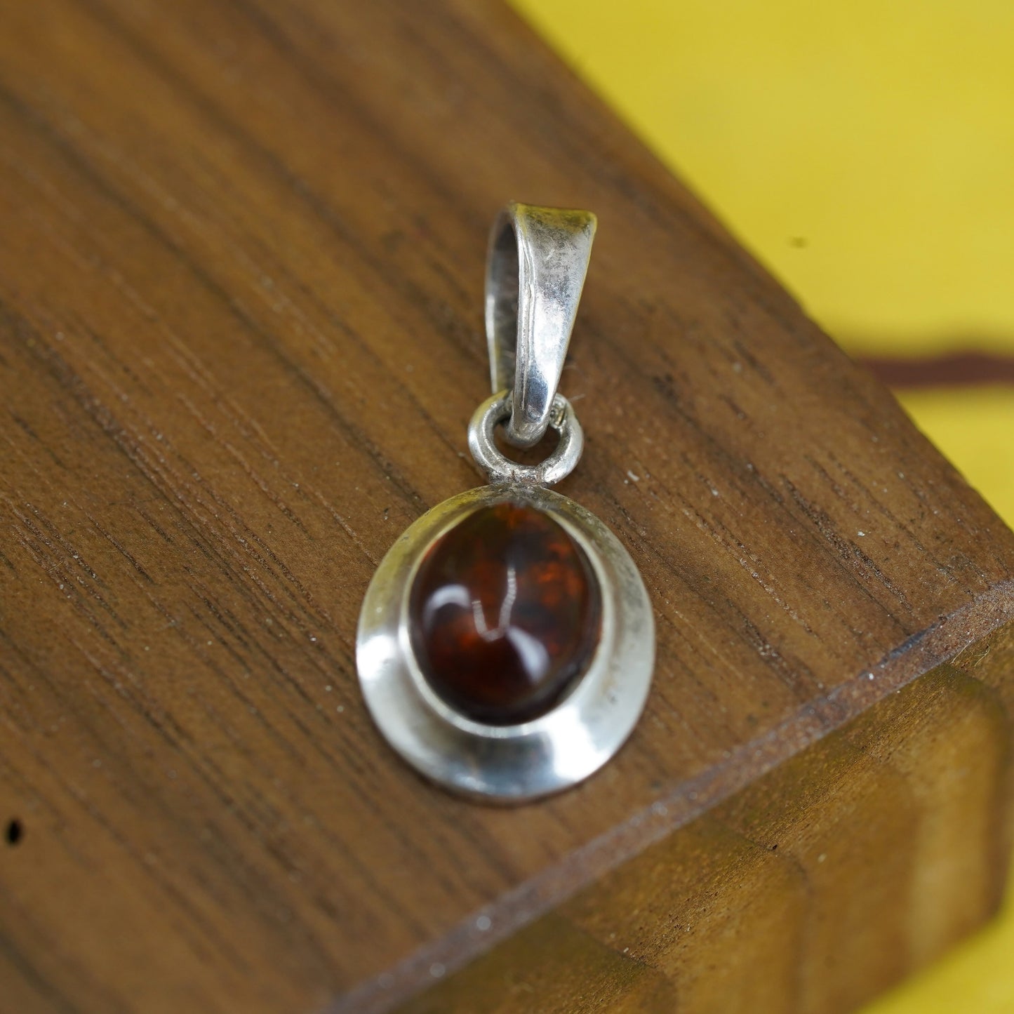 Vintage Sterling 925 silver handmade Sun pendant with Amber