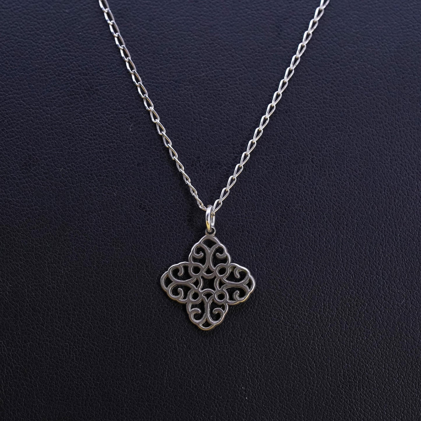 18+2", vintage sterling 925 Silver curb chain necklace w/ filigree star pendant