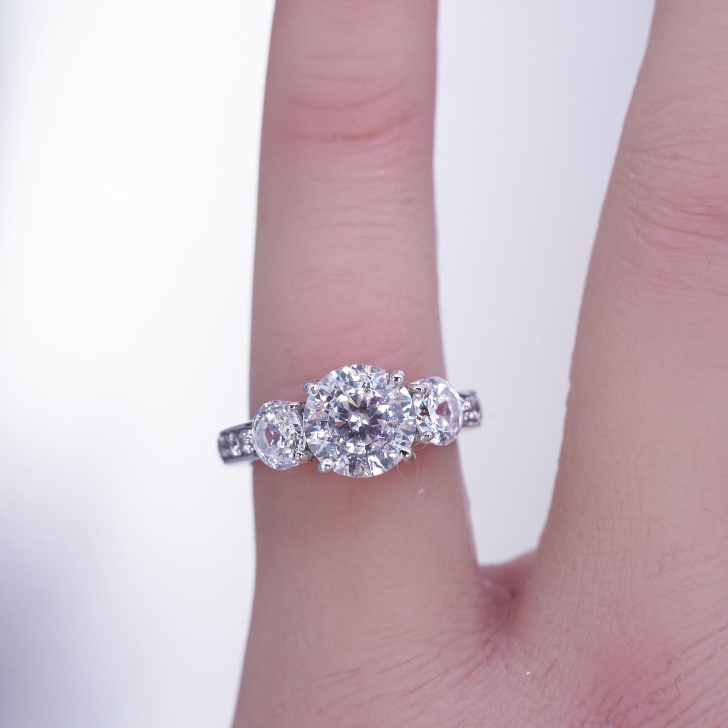 Size 4, vintage Sterling 925 silver statement engagement ring with cluster Cz