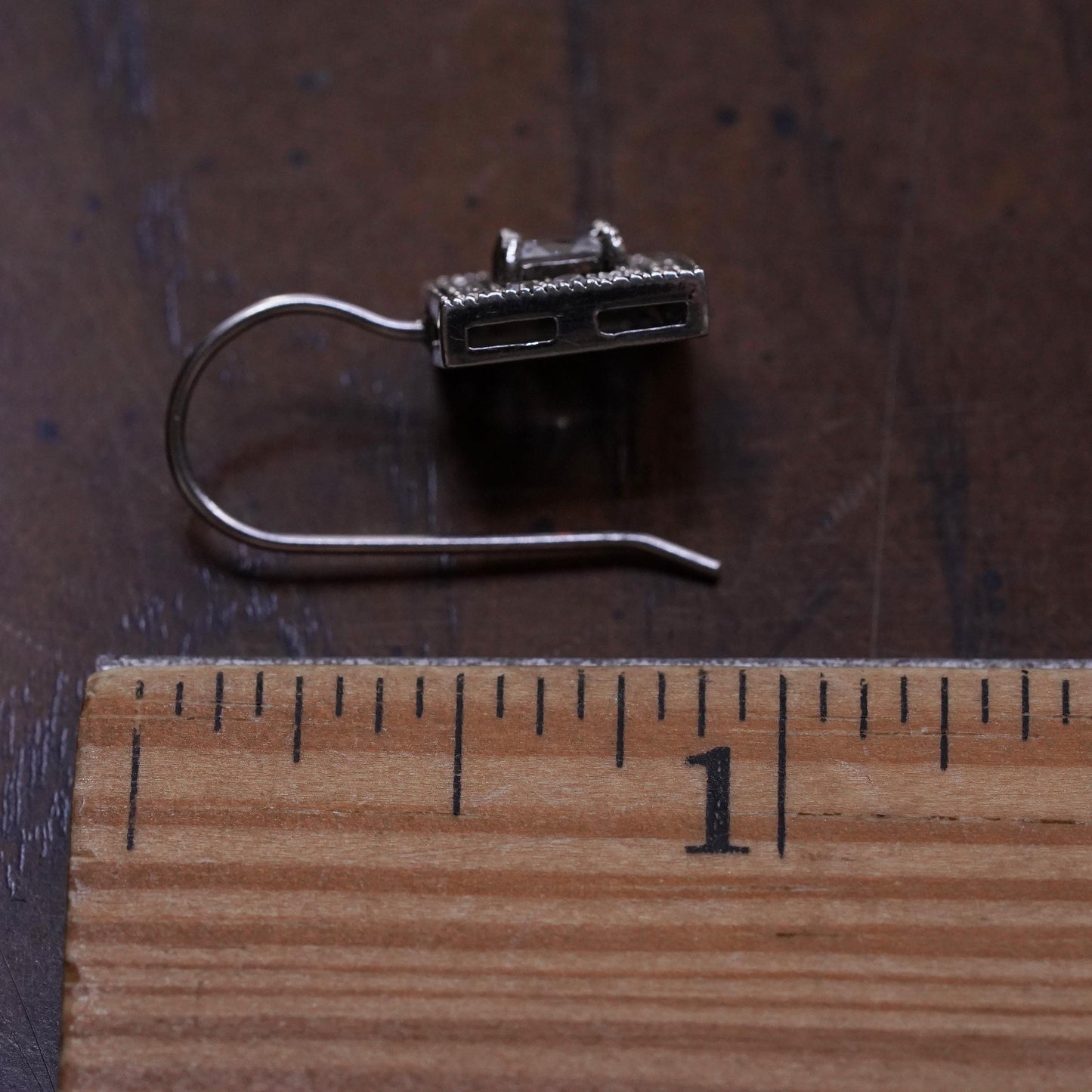 Vintage sterling silver single earring, 925 silver square dangle with clear Cz