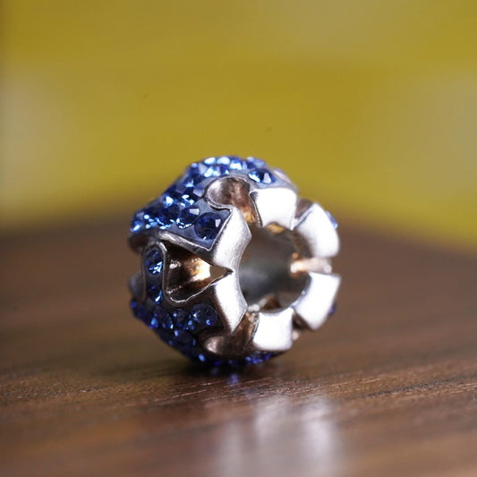 Vintage Sterling 925 silver handmade puzzle bead charm with cluster cz