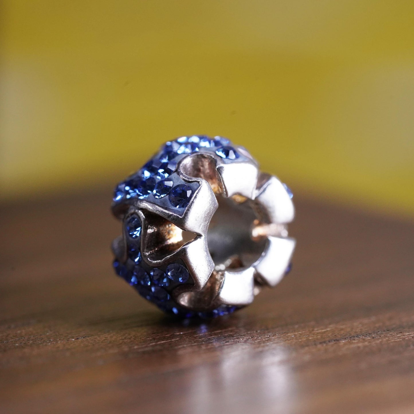 Vintage Sterling 925 silver handmade puzzle bead charm with cluster cz