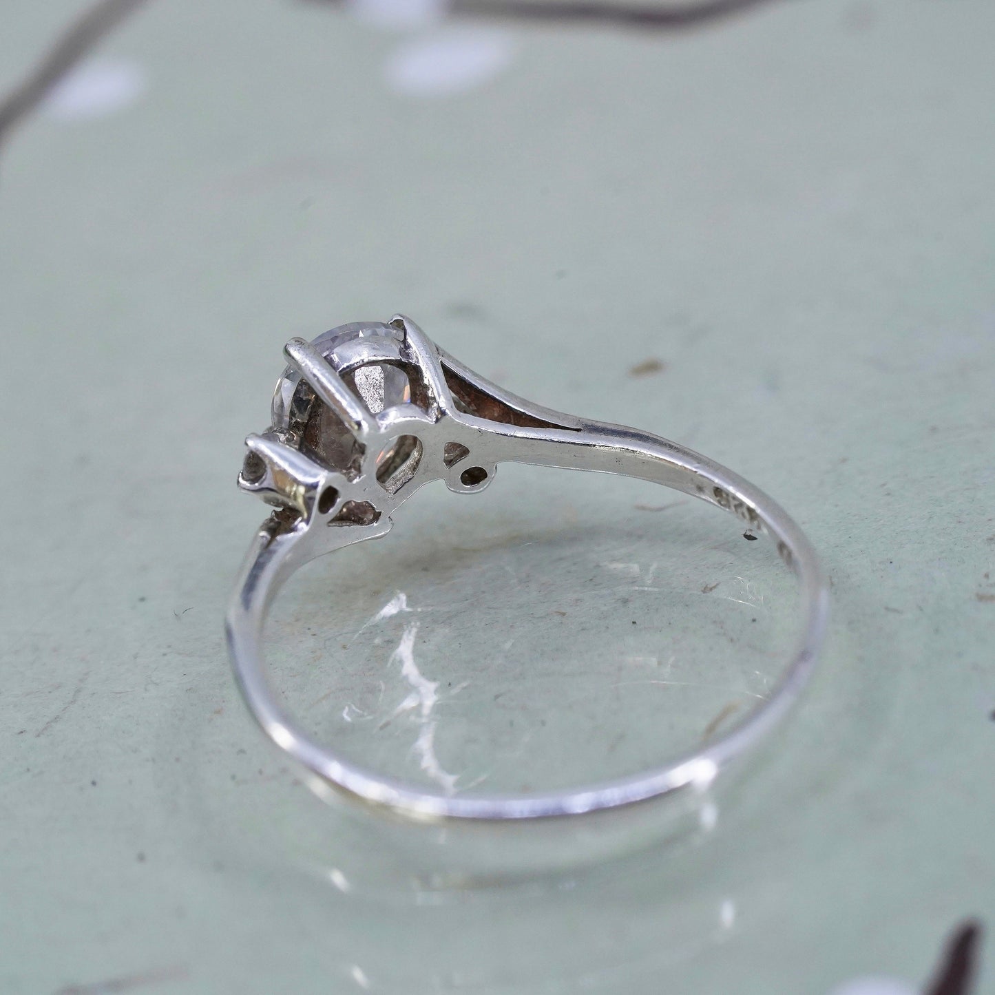 Size 9.5, Sterling silver ring, 925 silver w/ teardrop cut cz, engagement ring
