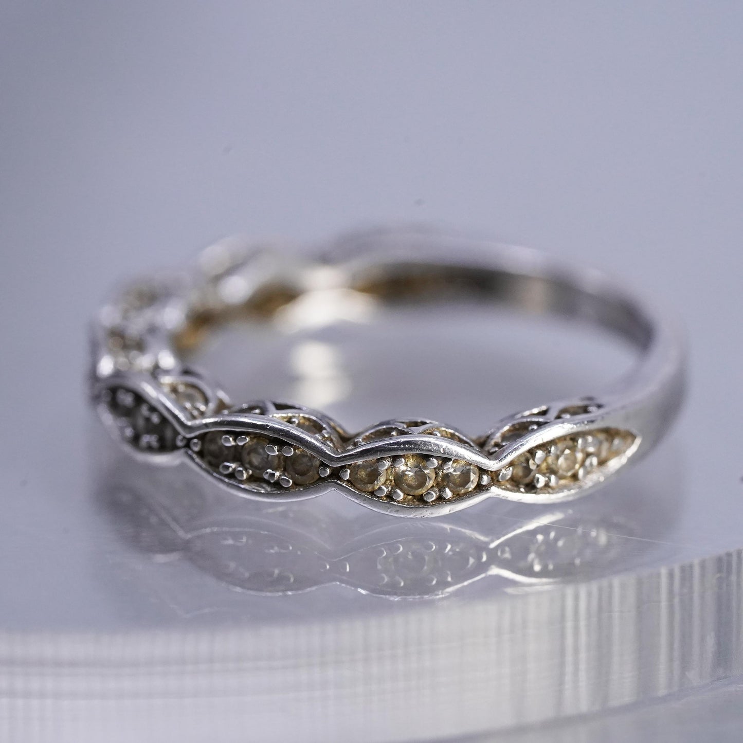 Size 6.25, VTG southwestern Sterling 925 silver wedding ring, cluster Cz band