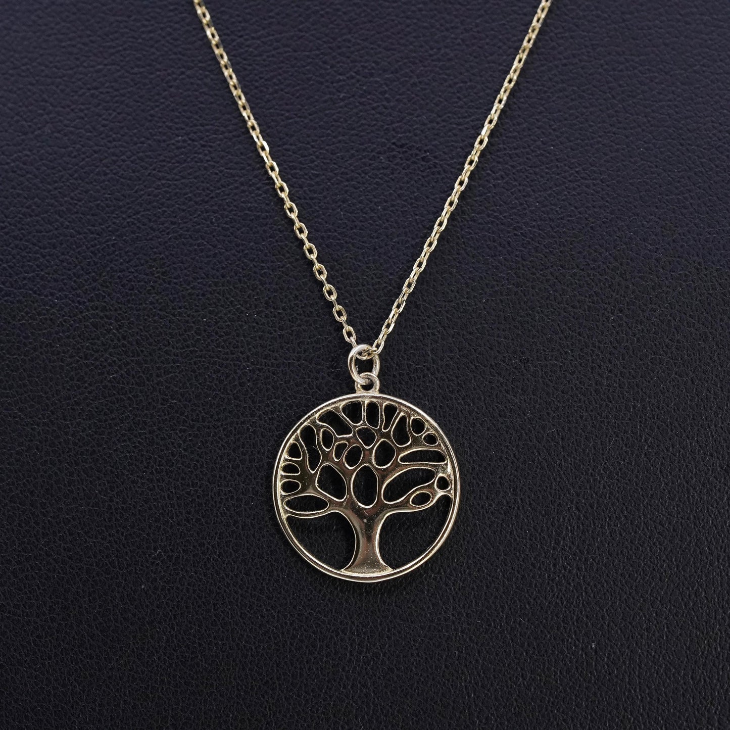 18”, VTG gold plated Sterling 925 silver circle necklace family tree pendant