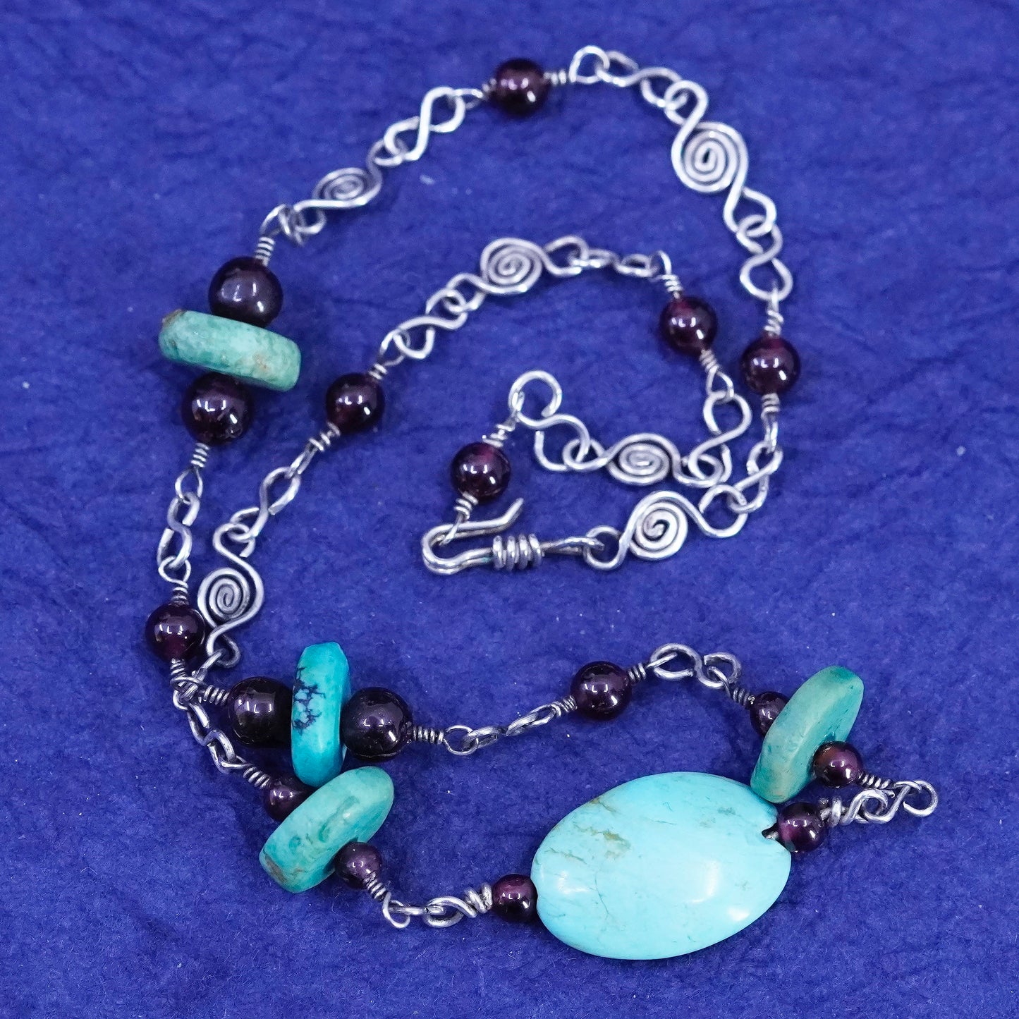 14”, Sterling 925 silver Native American Navajo chain necklace turquoise nugget