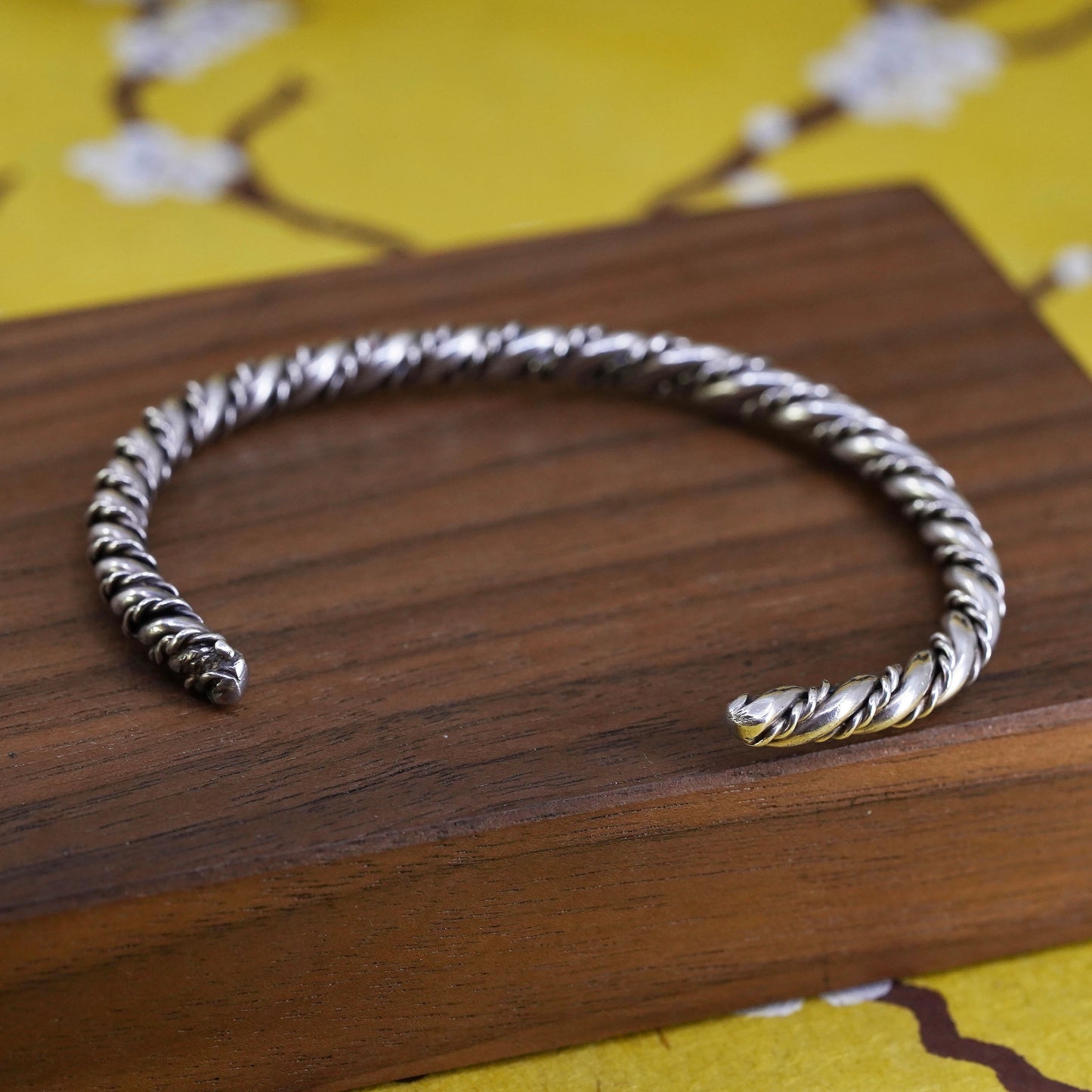 6.25”, Vintage Sterling silver handmade bracelet, 925 twisted cable cuff