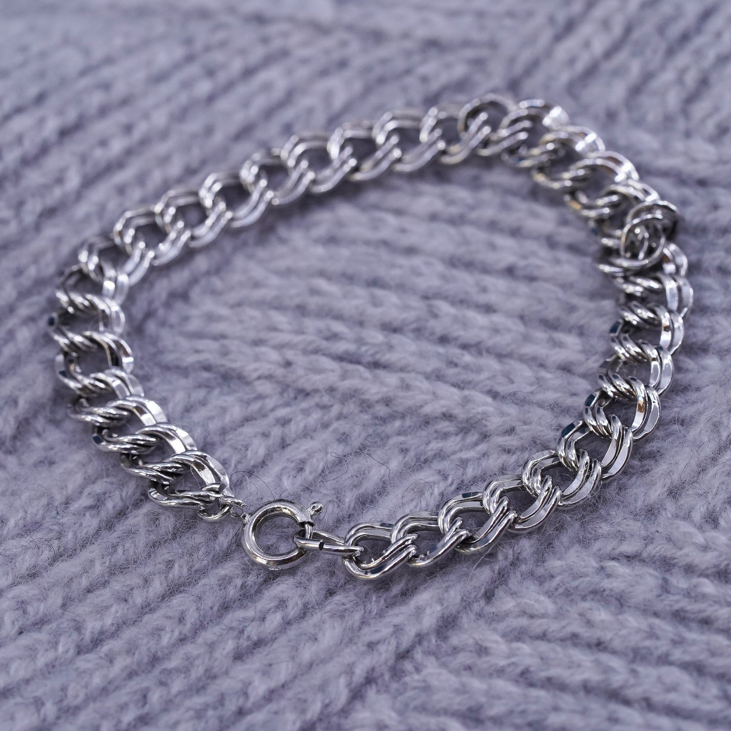 6.75", vintage Sterling silver handmade charm bracelet, 925 double curb chain